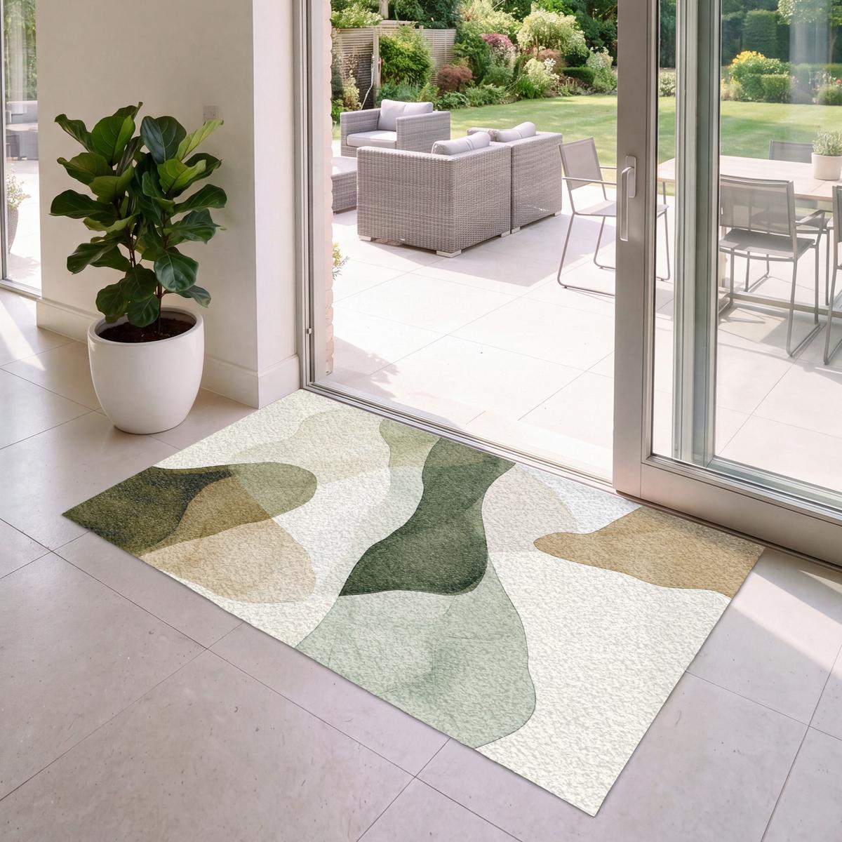 FUSSMATTE Japandi - Abstrakt - Grün Schmutzfangmatte 150x90 cm - Multicolor, Kunststoff (150/0.4cm) - MuchoWow