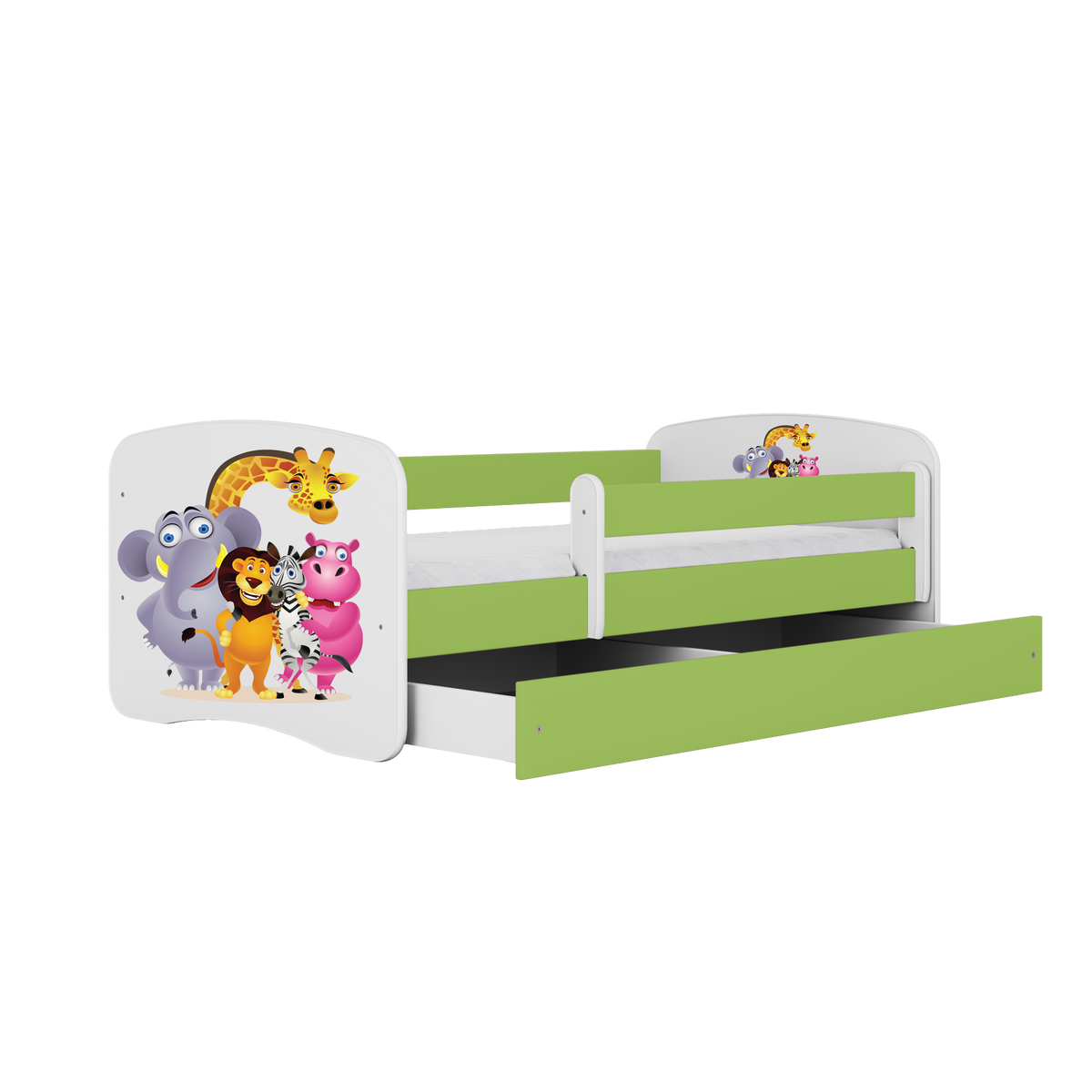 KINDERBETT ZOO mit Schublade und Matratze 160/80 - Grün, Holzwerkstoff (80/160cm) - RAUMHIRSCH FURNITURE