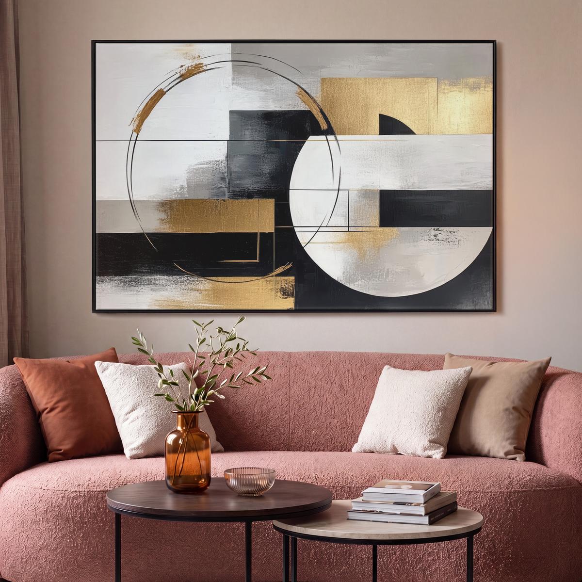 LEINWAND Bilder mit Rahmen - Abstrakt - Gold - Silber - Formen - Ästhetik - 120x80 - Multicolor, Textil (120/80cm) - MuchoWow