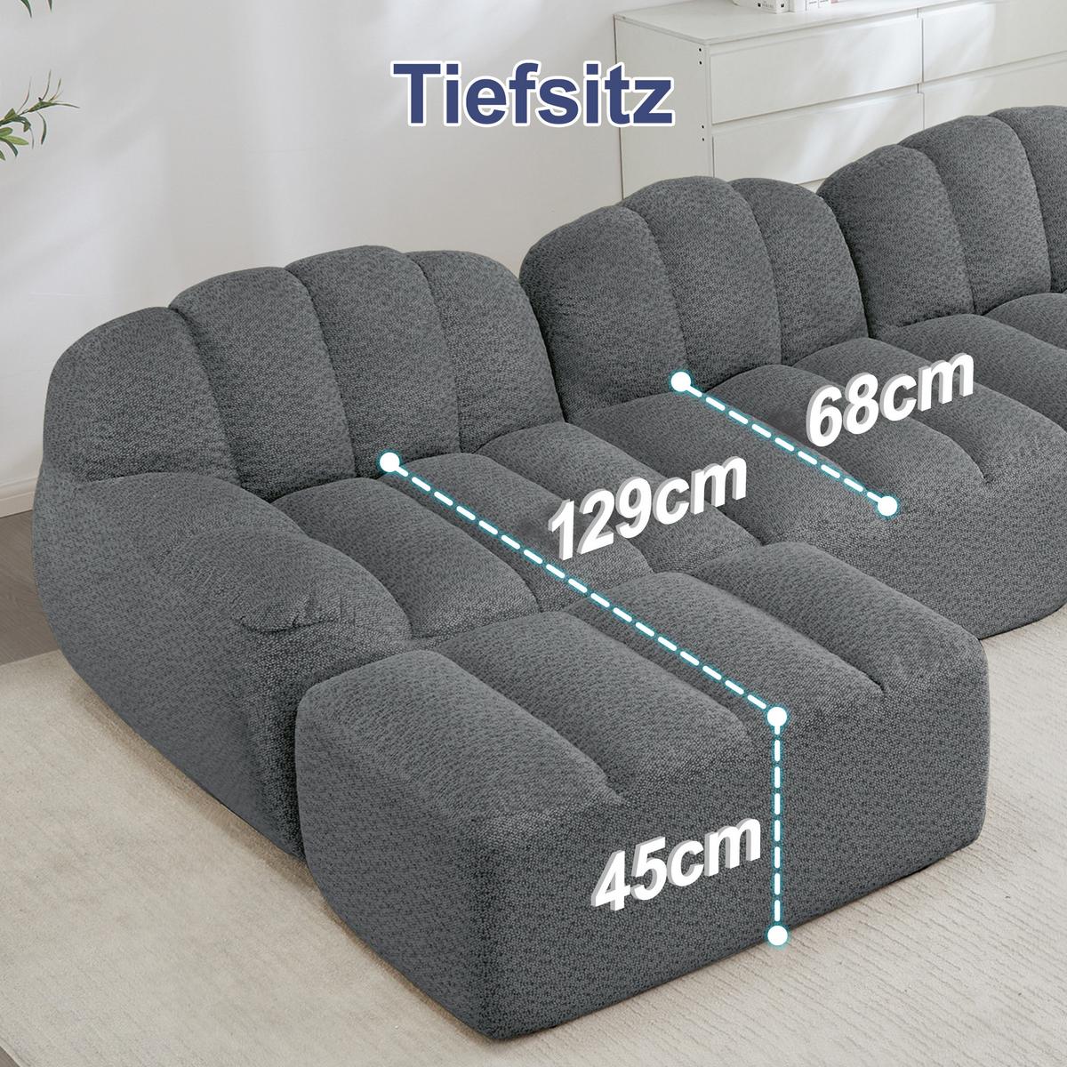 ECKSOFA aus granuliertem Fleece, frameless Lounge-Design ohne Montage - Grau, Textil (210/165cm) - Urban Meuble