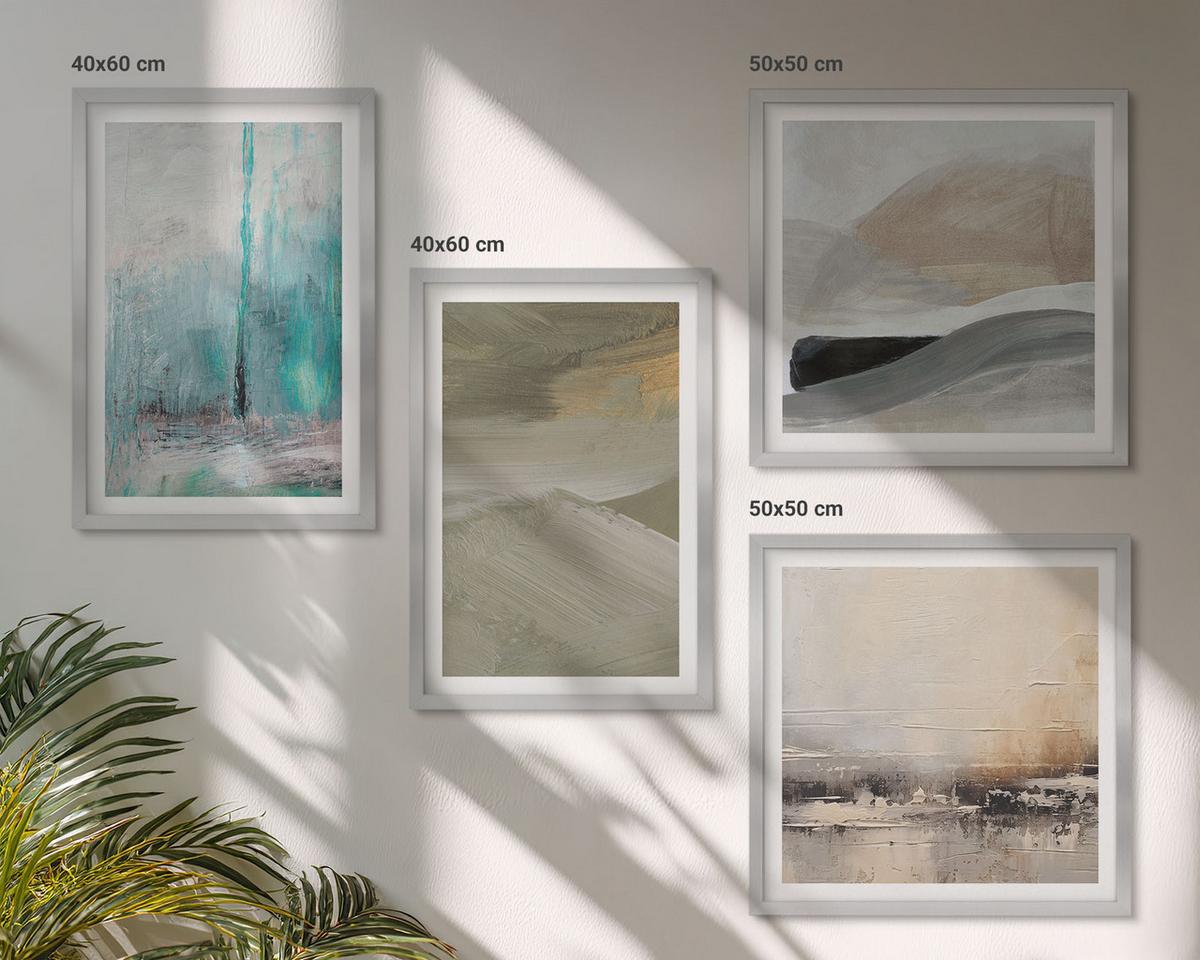 BILDER SET 4er Set - 50x50 cm & 40x60 cm Silberner Rahmen - Gemalte abstrakte Dekorationen - Silberfarben, Kunststoff (50/50cm) - TULUP