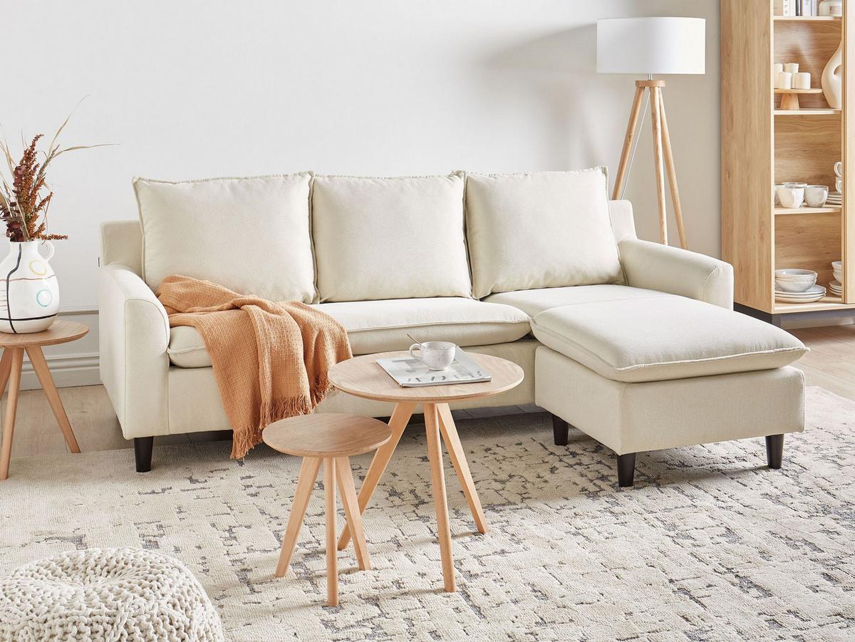 ECKSOFA 3-Sitzer Stoff Hellbeige linksseitig Elvenes - Beige, Textil (206/140cm) - Beliani