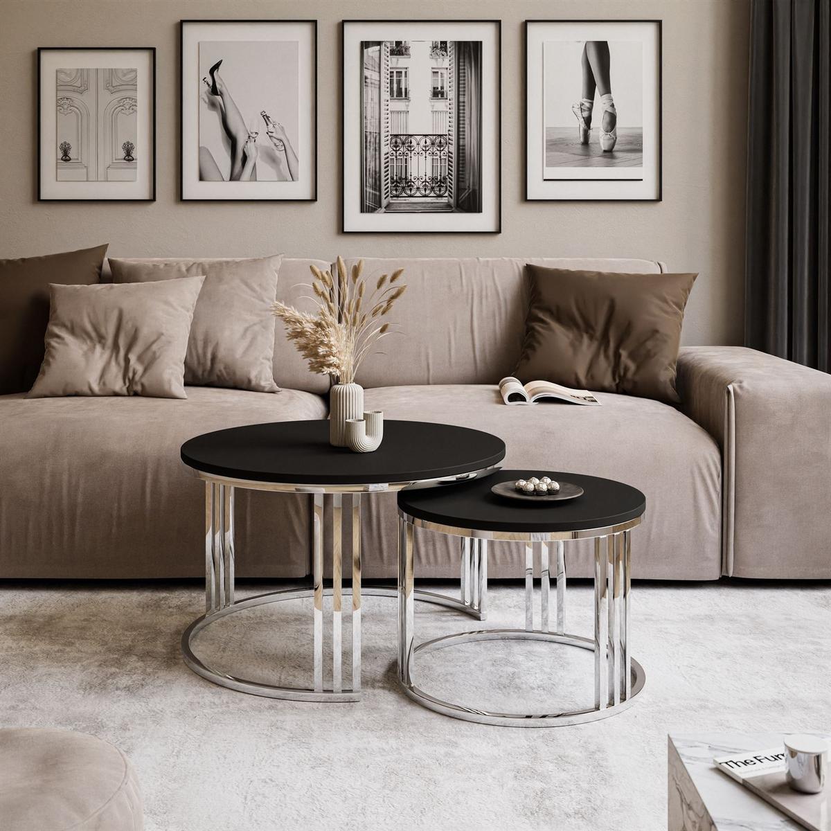COUCHTISCH 2 in 1 LORI verchromt silber schwarz matt - Silberfarben, Holzwerkstoff (70/70/49cm) - Lookway
