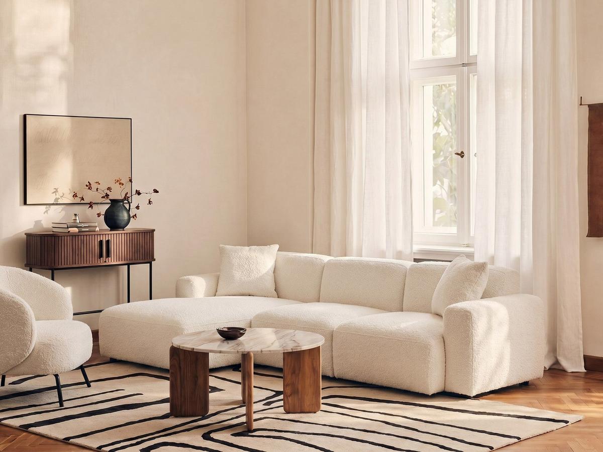 ECKSOFA Modul 3-Sitzer Bouclé Weiß rechtsseitig Hede - Weiß, Textil (244/148cm) - Beliani