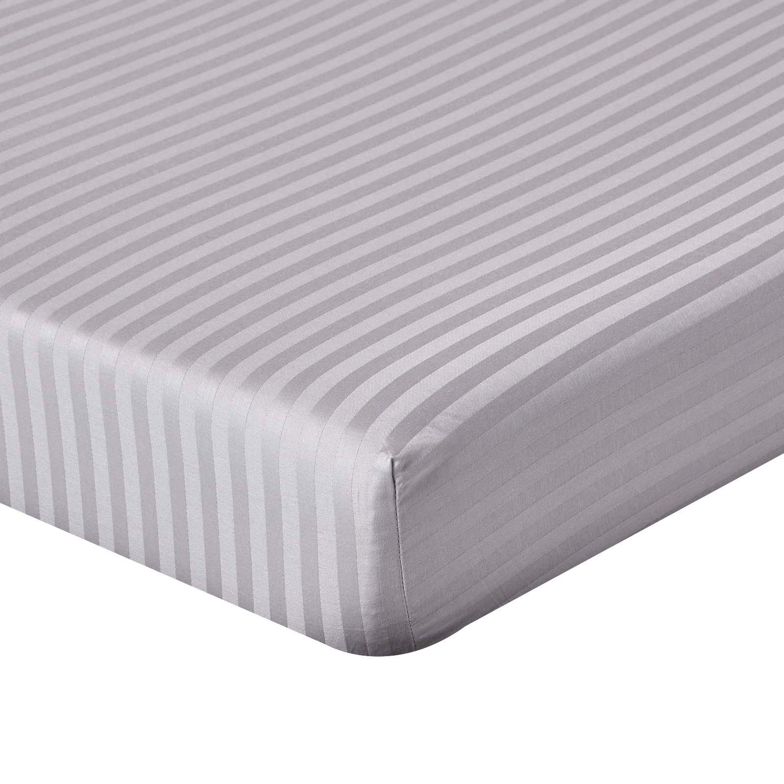 SPANNBETTLAKEN Damast gestreift, 100% Ägyptische Baumwolle - Grau, Textil (140/190cm) - Homescapes