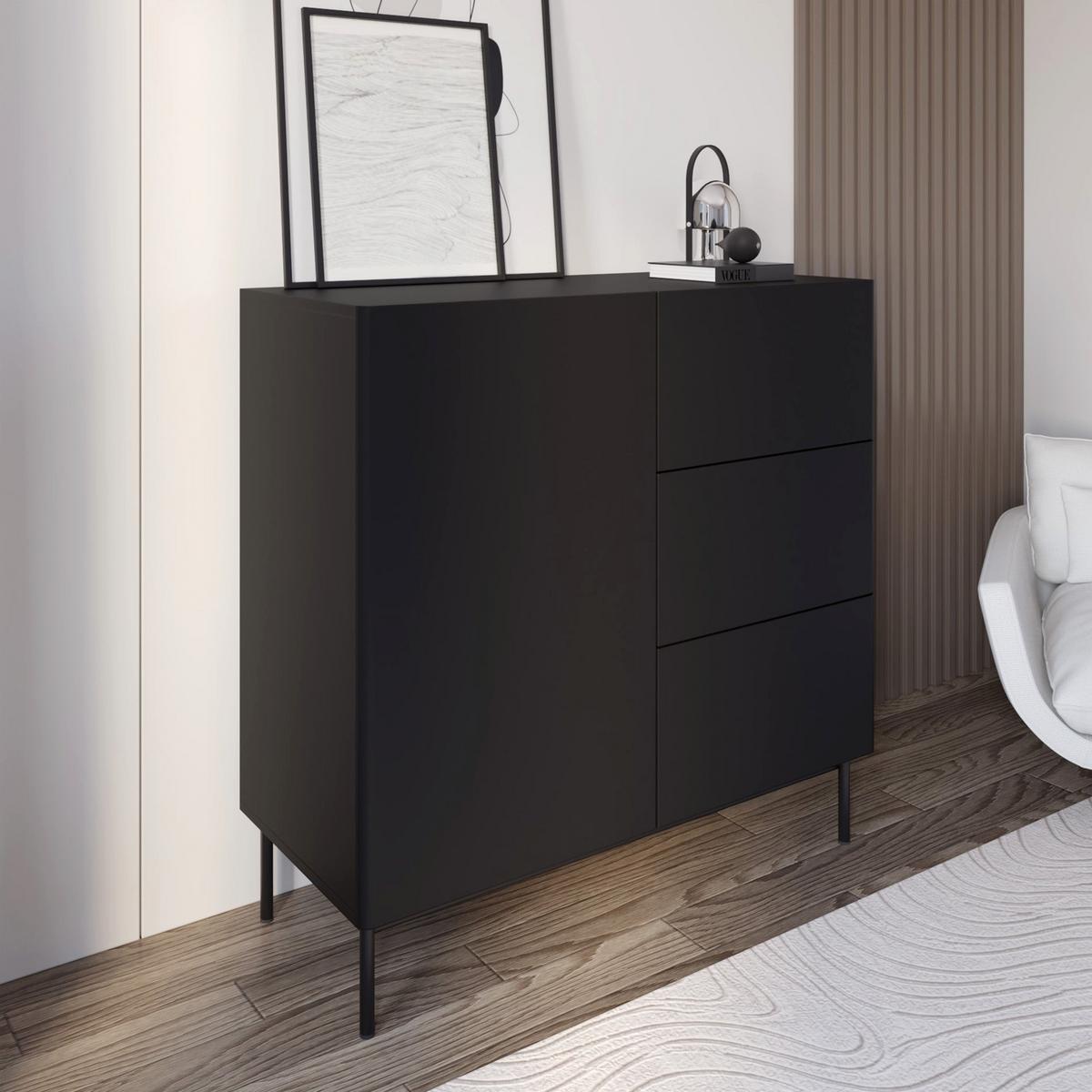 SIDEBOARD Olio SCHWARZ 100 CM - Schwarz, Holzwerkstoff/Metall (100/90.2/38.6cm) - Selsey
