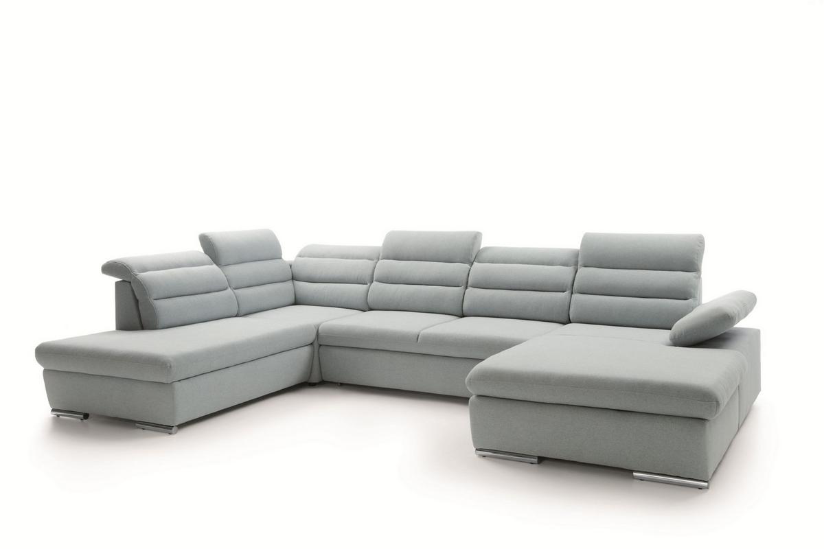WOHNLANDSCHAFT RISO Blau Velours-Stoff mit Schlaffunktion - Blau, Holz (356/100/230cm) - MASSENO