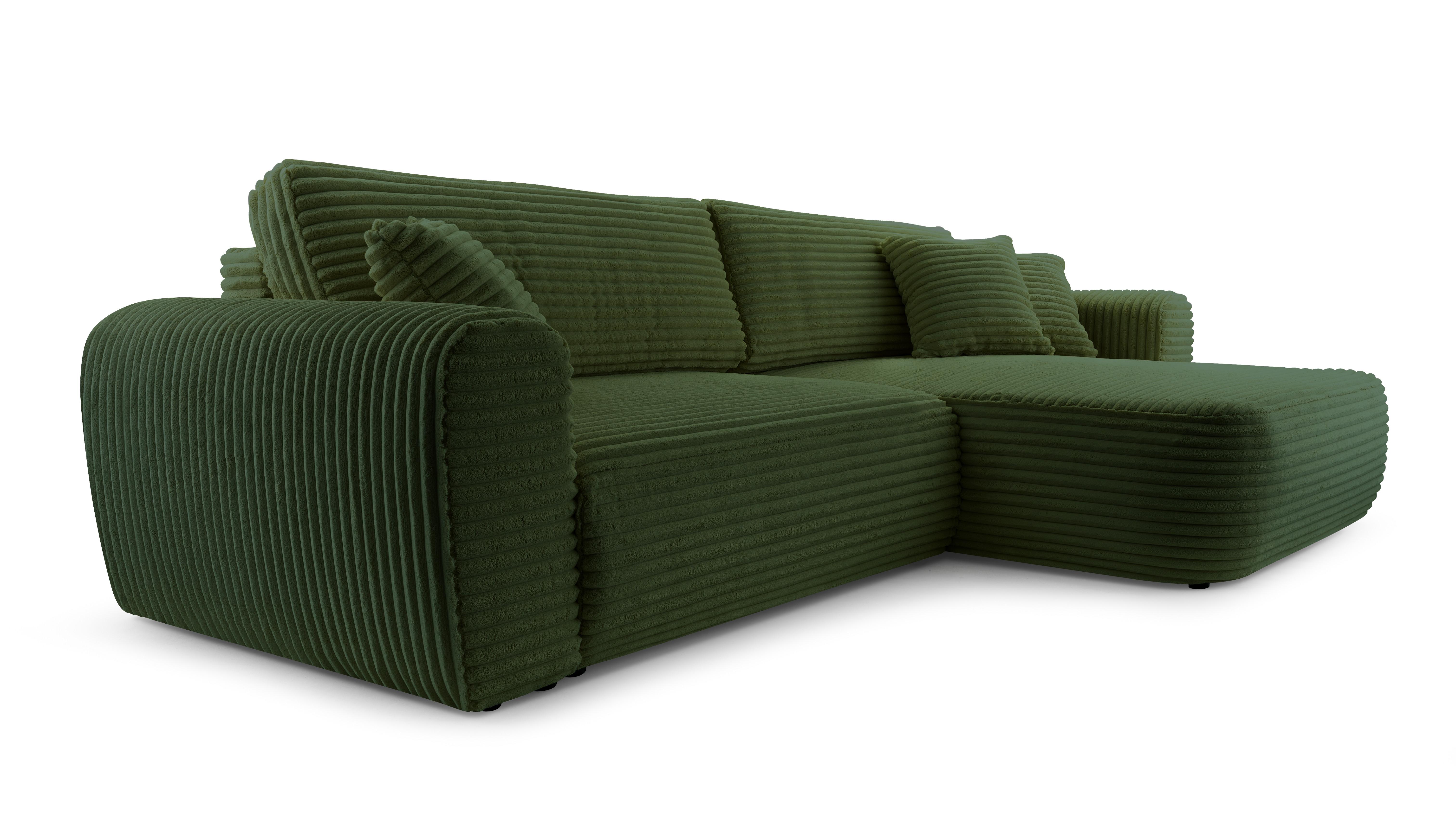 ECKSOFA VIVA Grün Kordstoff mit Schlaffunktion - Grün, Holz (297/169cm) - MASSENO