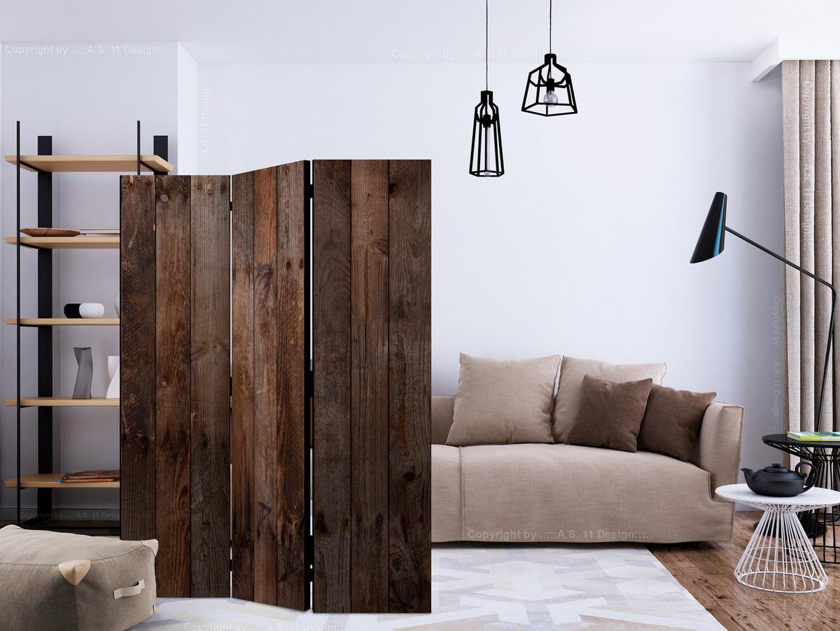 PARAVENT Einseitig Bedruckter 3-tlg 135x172 cm Holzbrett-Optik - Braun, Holz/Textil (135/172/3cm) - Muralo