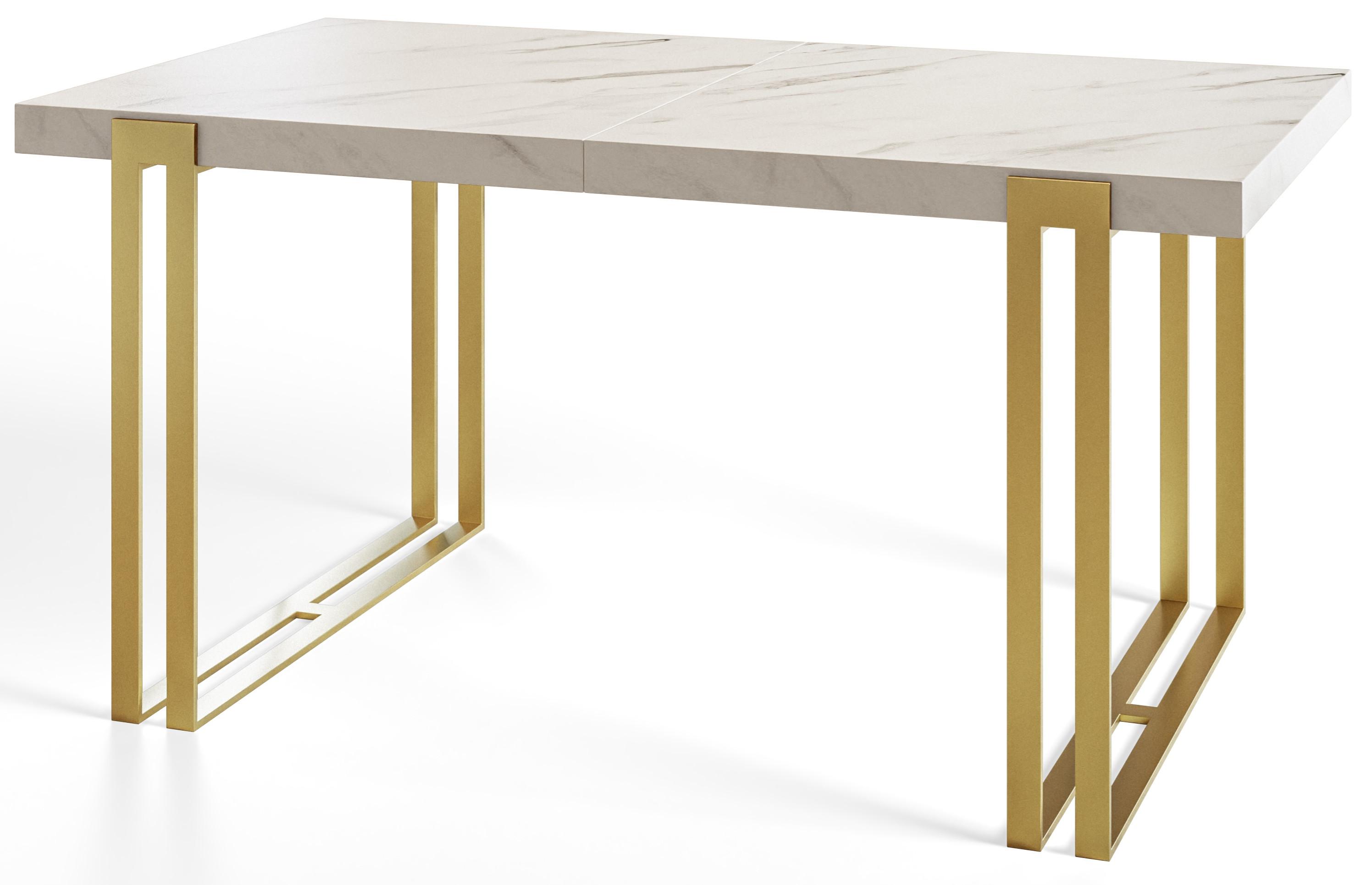 RECHTECKIGER Esszimmertisch ROSA, ausziehbarer Tisch, Größe: 180-280X90X77 cm, Wohnzimmertisch Farbe: MARMUR, mit Metallbeinen in Farbe Gold - Goldfarben/Hellgrau, Holzwerkstoff (180/90/77cm) - Alpi-Möbel