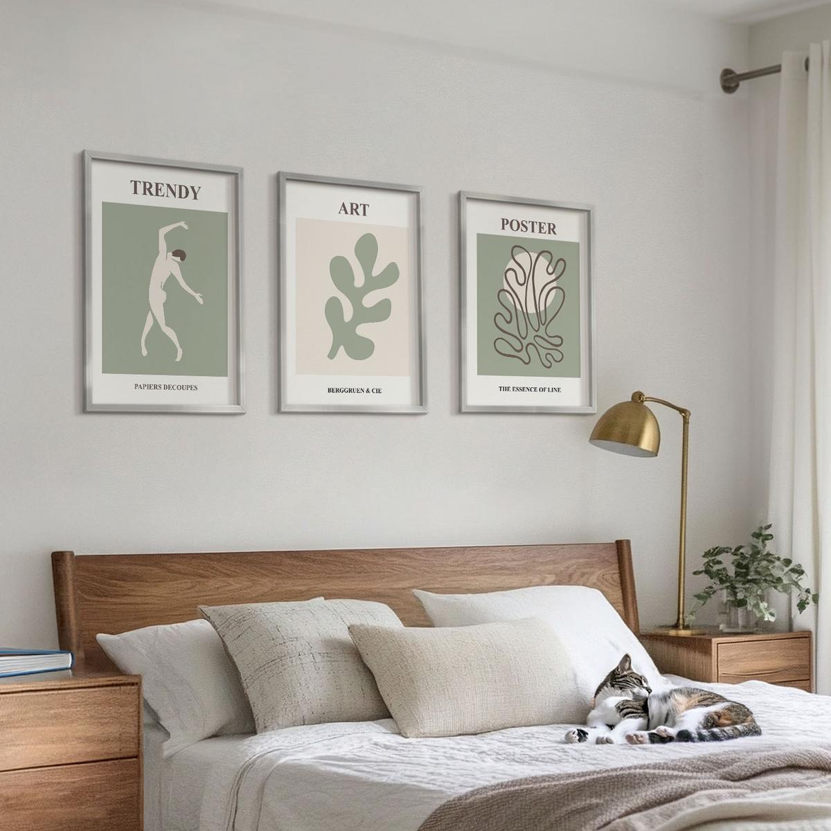 BILDER SET 3er Set - 40x60 cm Silberner Rahmen - Abstrakte Pflanzenfiguren - Silberfarben, Kunststoff (40/60cm) - TULUP