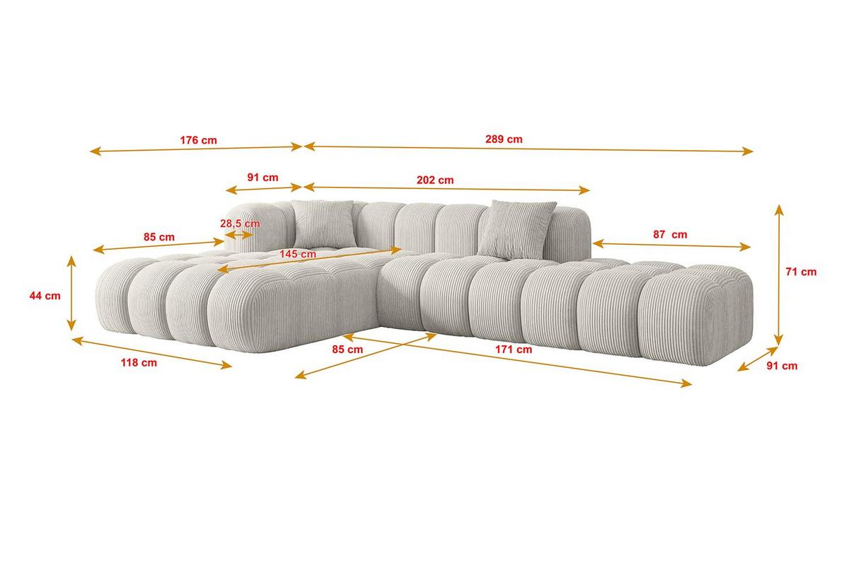 ECKSOFA Ottomane Links OLEA-L2 - 289x176x71 cm Creme - Hellgrau/Creme, Holzwerkstoff/Kunststoff (176/289cm) - ALTDECOR
