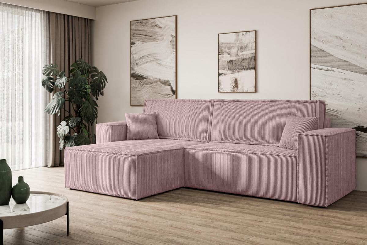 ECKSOFA mit Schlaffunktion und Bettkasten CELTIC-XL - 277x143x83 cm Rosa Cord - Schwarz/Rosa, Holzwerkstoff/Kunststoff (277/143cm) - ALTDECOR