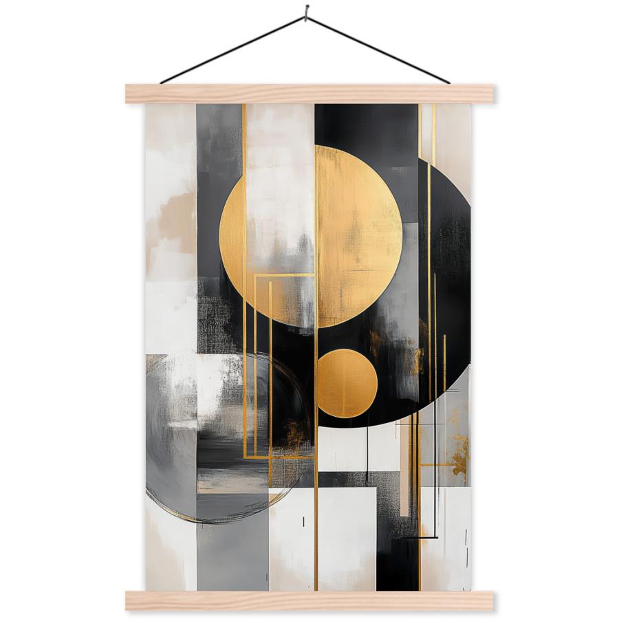 POSTER MIT MAGNETLEISTEN Abstrakt - Gold - Silber - Formen - Ästhetisch - Modern Wandbild Schlafzimmer 60x90 cm - Goldfarben, Textil (60/90/0.15cm) - MuchoWow