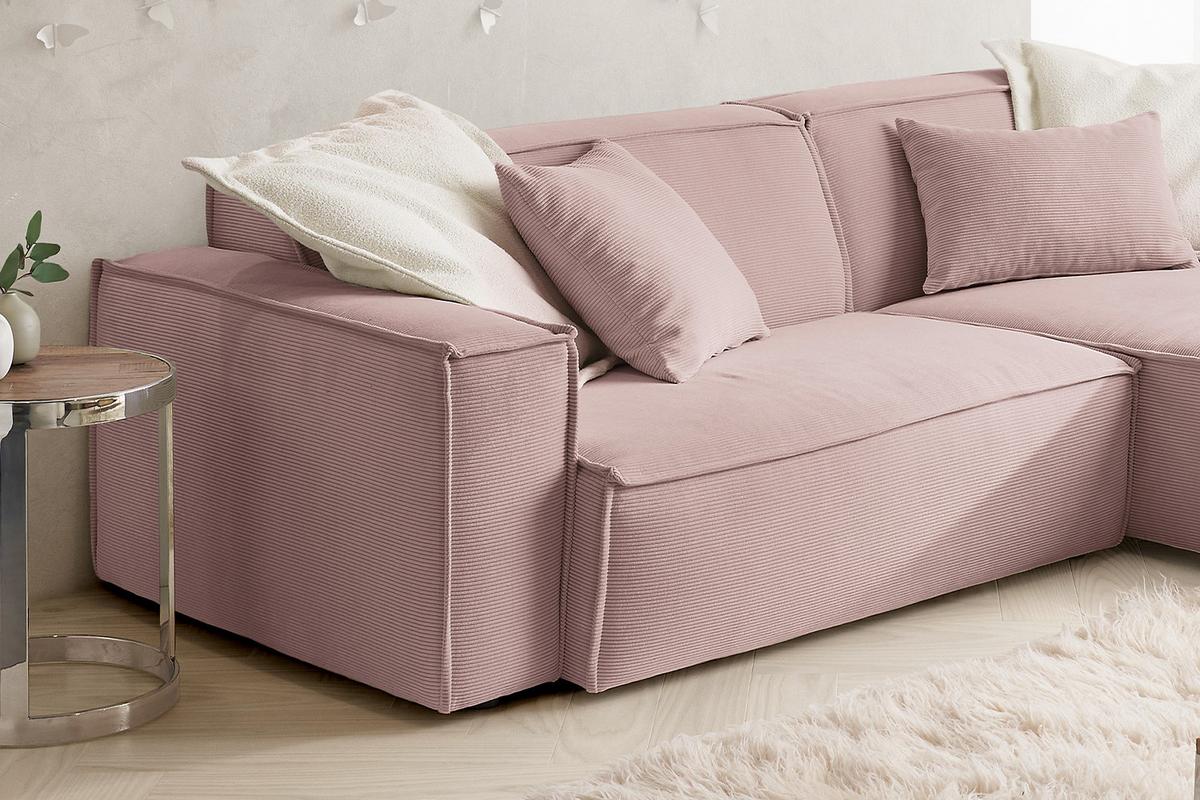 ECKSOFA SAMU Pink Cord - Schwarz/Rosa, Textil (276/168cm) - KAWOLA