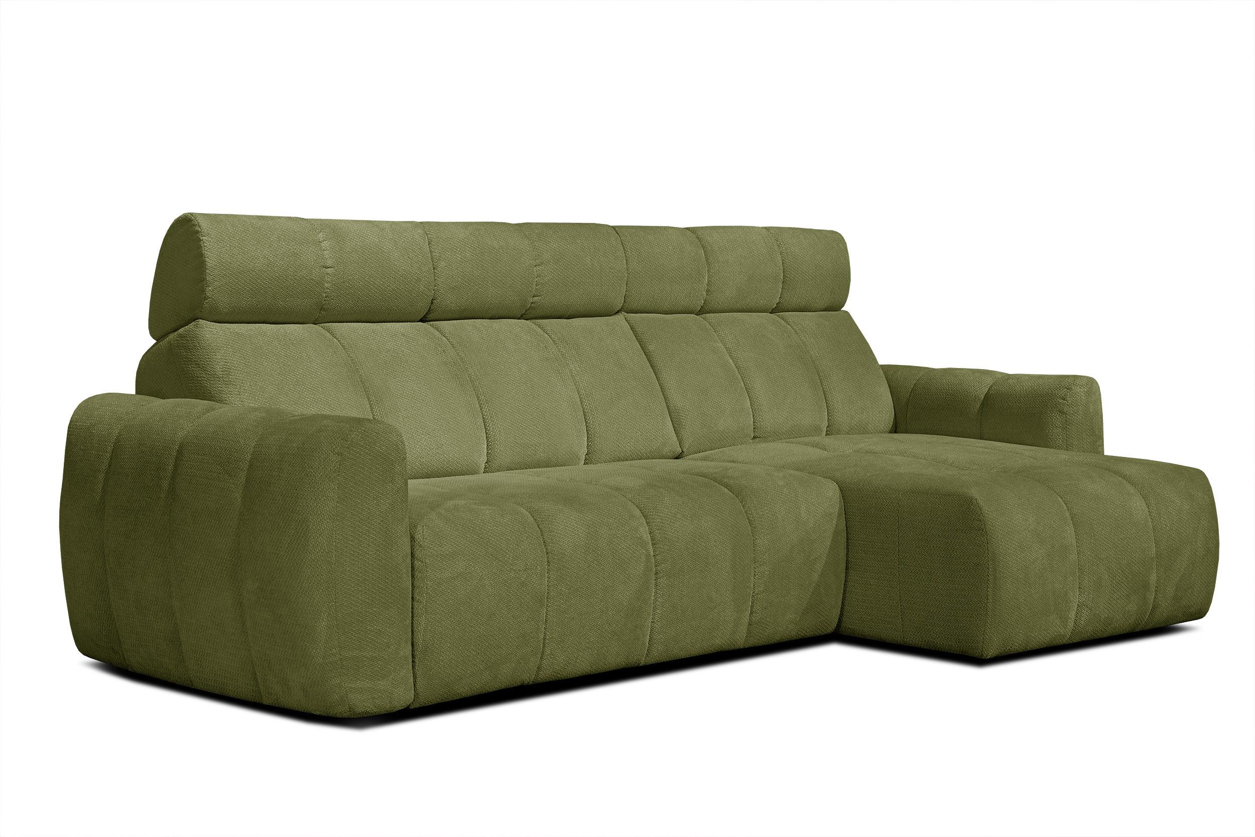 ECKSOFA KIMI 3-Sitzer, ausziehbarer Sitz, verstellbare Kopfstützen, olivgrün - Schwarz/Olivgrün, Holzwerkstoff/Textil (270/160cm) - Wozimo