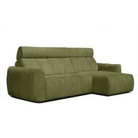 ECKSOFA KIMI 3-Sitzer, ausziehbarer Sitz, verstellbare Kopfstützen, olivgrün - Schwarz/Olivgrün, Holzwerkstoff/Textil (270/160cm) - Wozimo