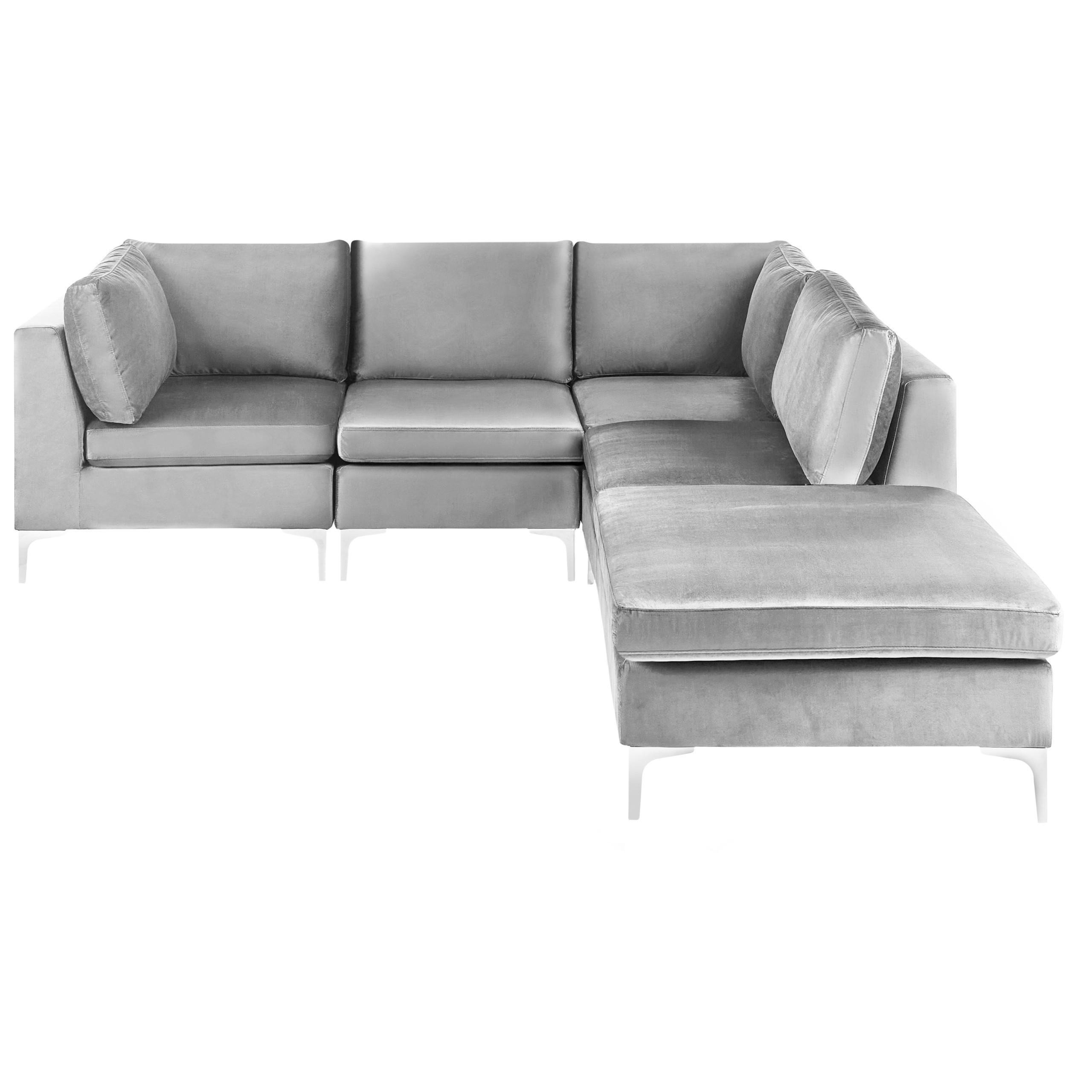 ECKSOFA Modul 4-Sitzer linksseitig Grau Samtstoff mit Ottomane Evja - Dunkelgrau, Textil (235/150cm) - Beliani