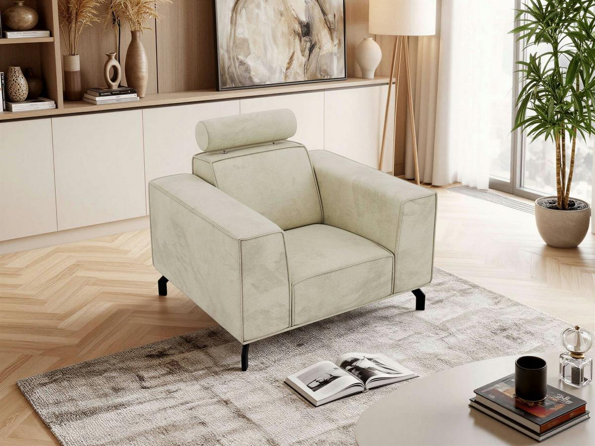 SESSEL VESANO - Beige Velvet - Beige/Schwarz, Textil/Metall (109/90/95cm) - MKS