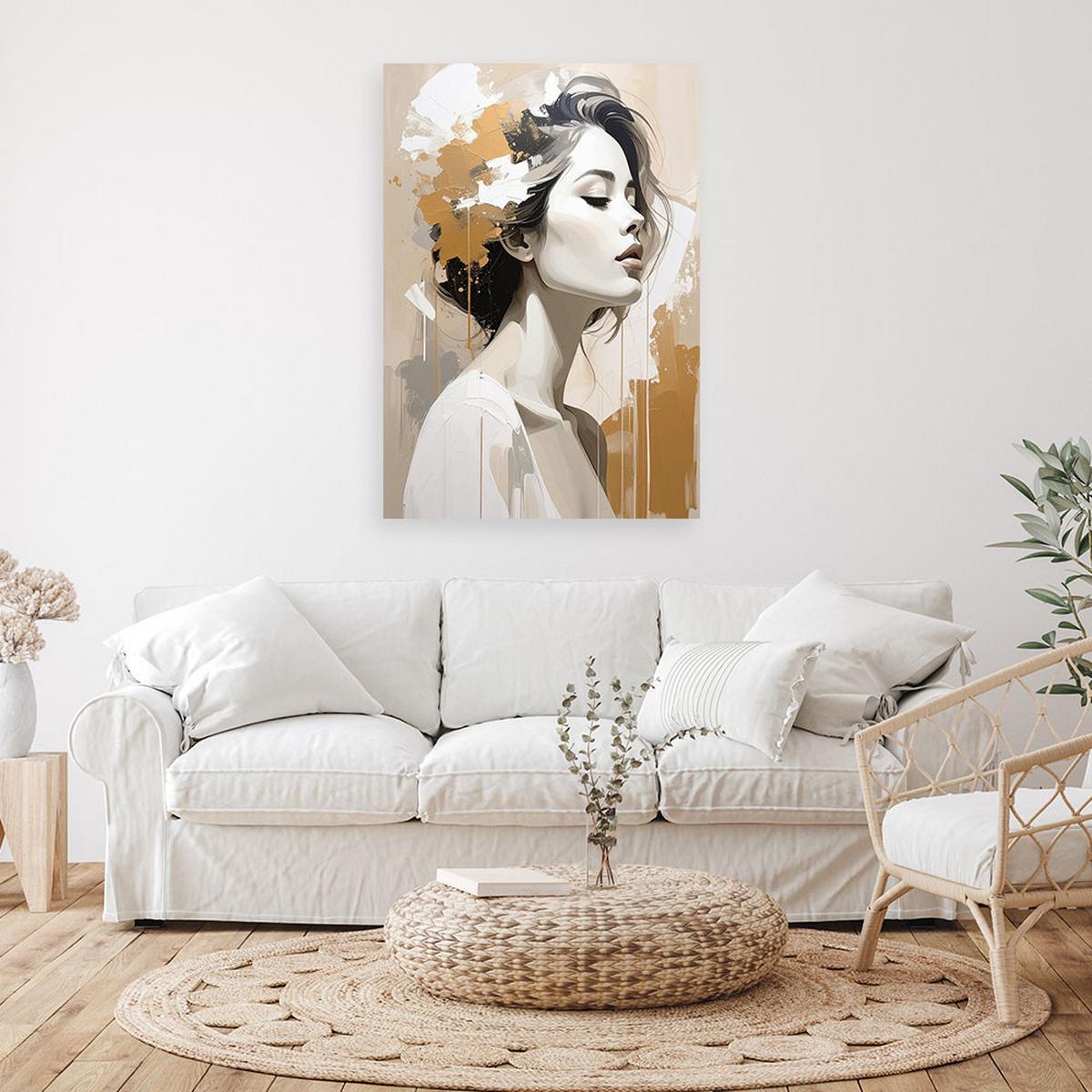 WANDBILD, Subtiles Frauenporträt in Beige und Grau - Weiß, Textil (40/60cm) - Feeby