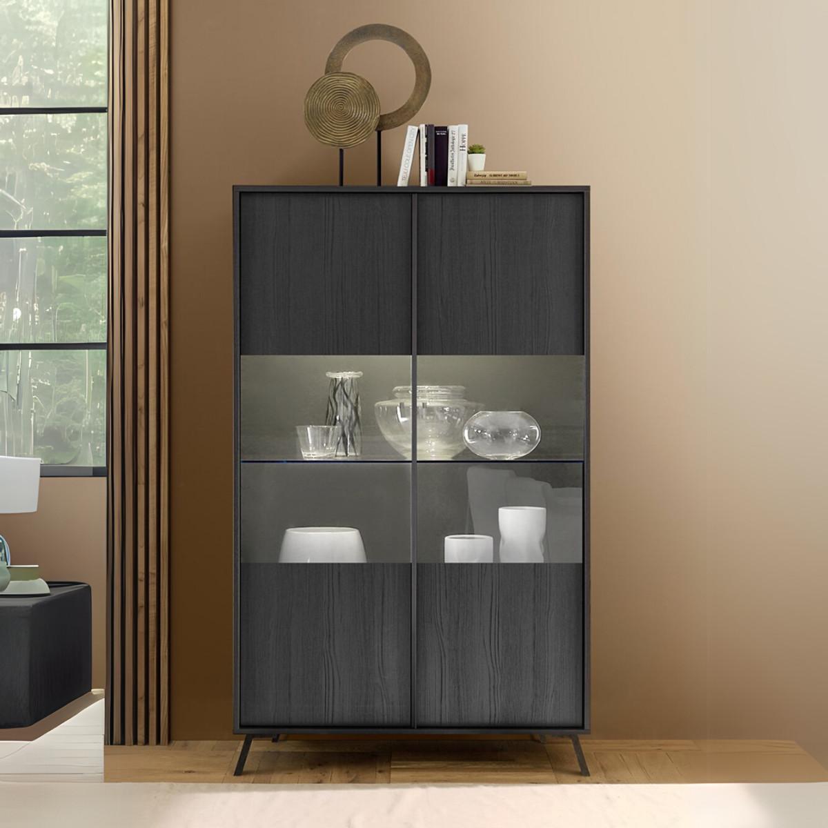 VITRINE 2 Türen H174 cm - City - Schwarz, Holzwerkstoff (40/174/7cm) - Calicosy