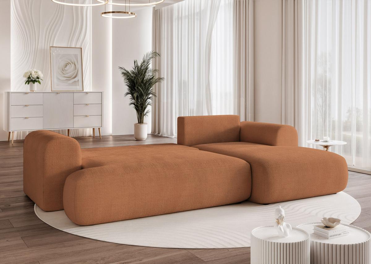 ECKSOFA BLOOM Rechts mit Schlaffunktion und Bettkasten Orange - Orange, Kunststoff/Textil (263/150cm) - Idohome
