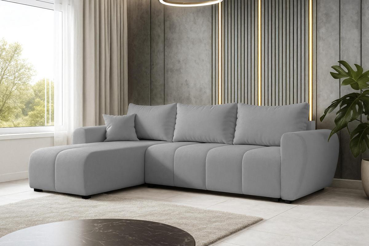 ECKSOFA L Form Malatya Hellgrau 246/145/80 cm stilvolle mit Schlaffunktion L - Hellgrau/Schwarz, Kunststoff/Textil (145/246cm) - AX Living