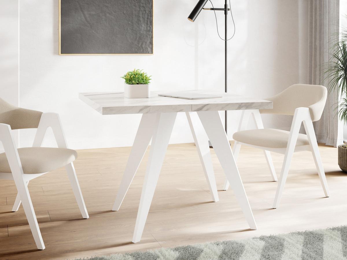 ESSTISCH Quadro quadratischer ausziehbarer, Marmor Weiß 100-200/100/76 cm - Ecru/Weiß, Holz/Holzwerkstoff (100/200/76cm) - WFL GROUP
