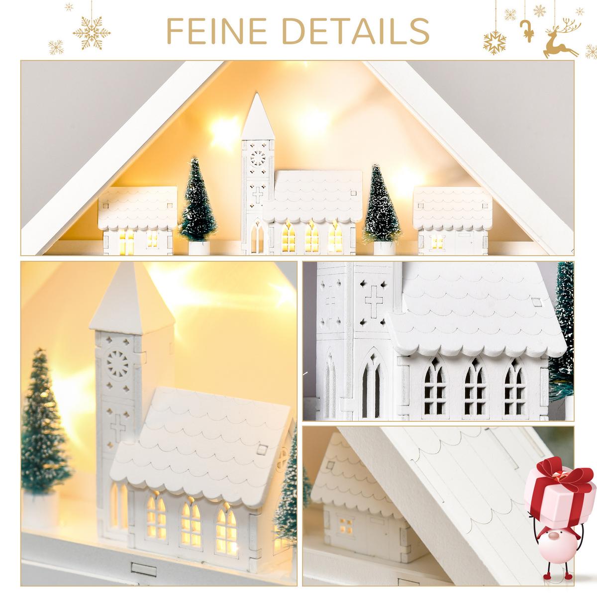 ADVENTSKALENDER Weihnachtskalender 24 Schubladen mit LED 2-in-1-Design - Weiß, Holz (9/42/39cm) - HOMCOM