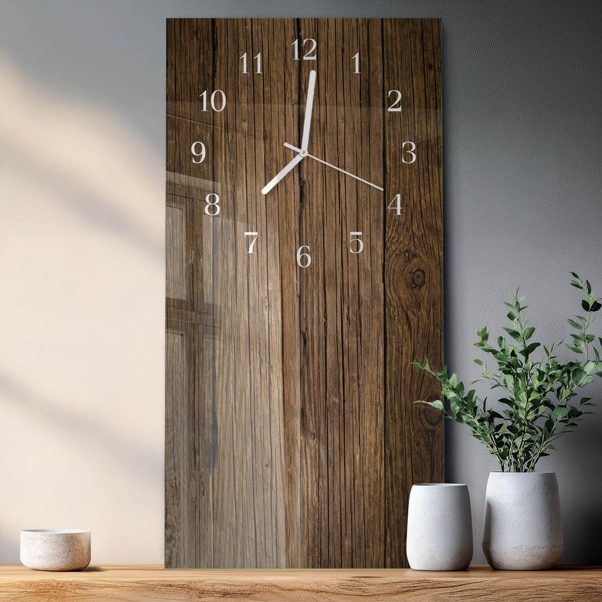 WANDUHR aus Glas 30x60 cm - Holz - Braun, Glas (30/60/0.4cm) - TULUP