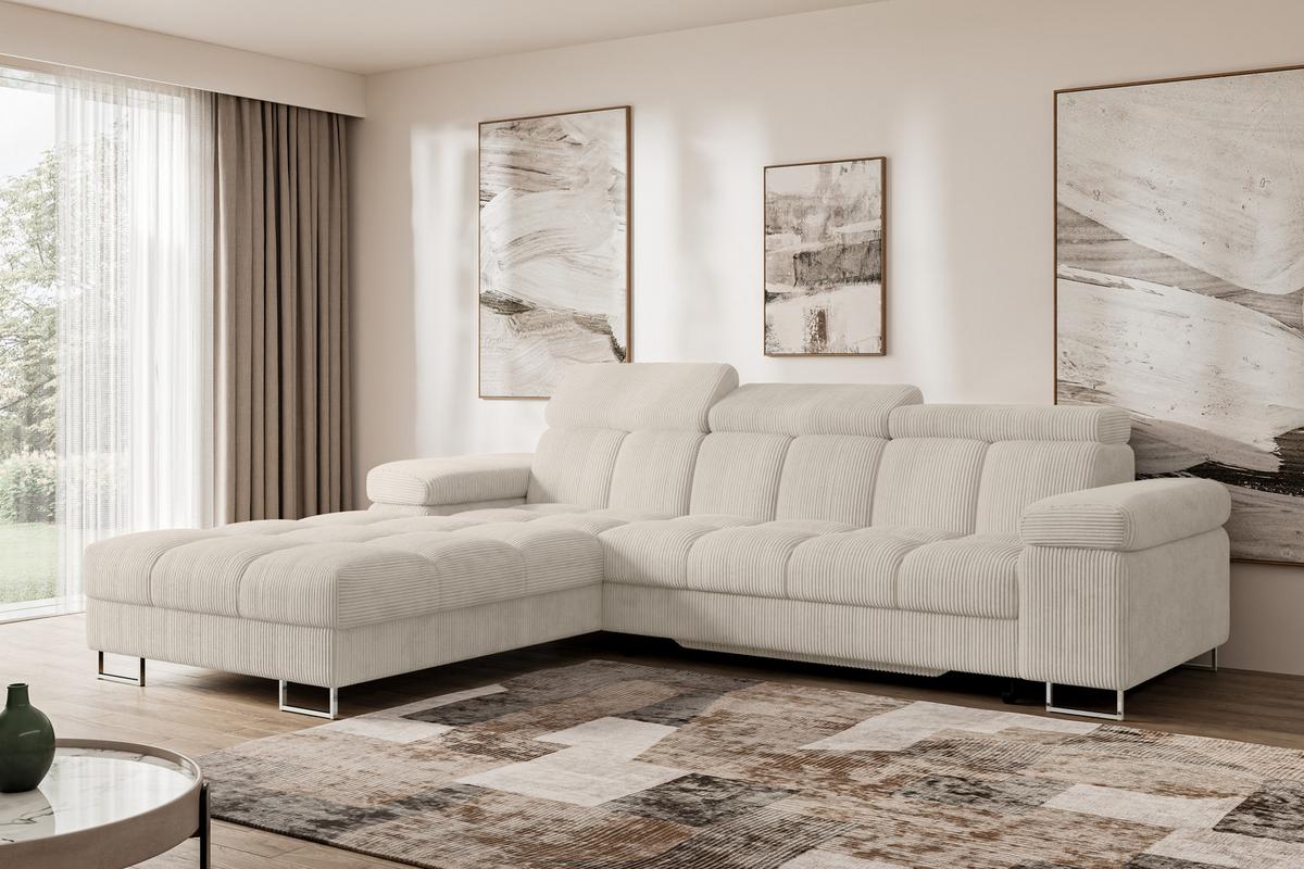 ECKSOFA mit Schlaffunktion Ottomane Links 271x203x79 Beige Cord - Beige, Holzwerkstoff/Textil (271/203cm) - ALTDECOR