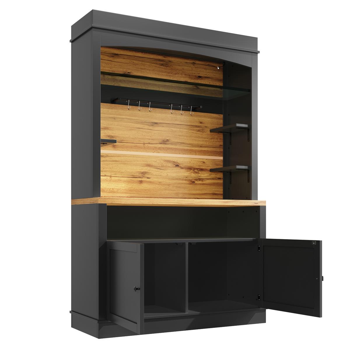 BUFFETSCHRANK Schwarz 107x43x184 cm mit LED-Beleuchtung - Schwarz, Holzwerkstoff (107/184/43cm) - Urban Meuble