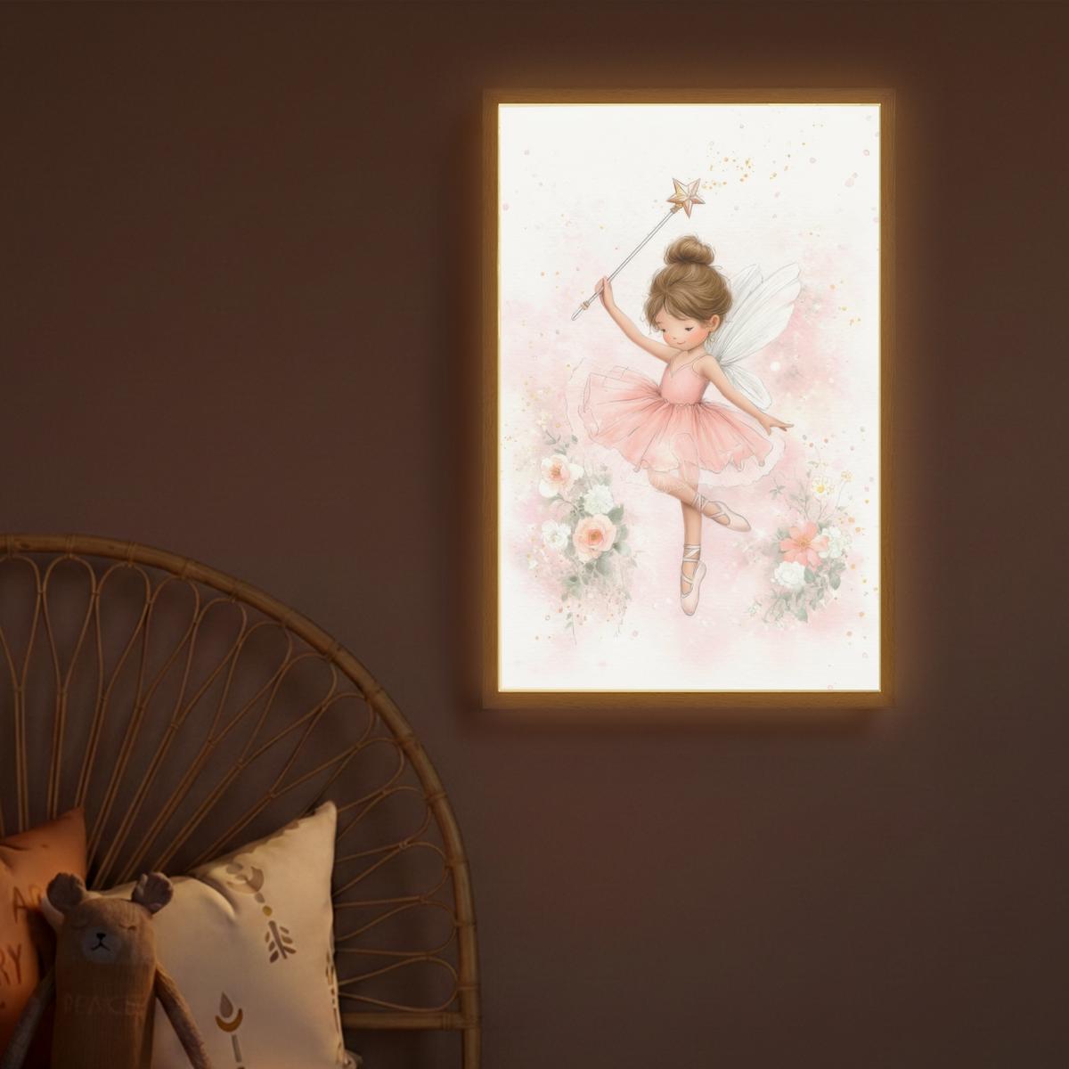 NACHTTISCHLAMPE MIT AKKU Ballerina - Fee - Blumen - Rosa 40x60 cm - Rosa, Holzwerkstoff (8/40/60cm) - OnlyWow