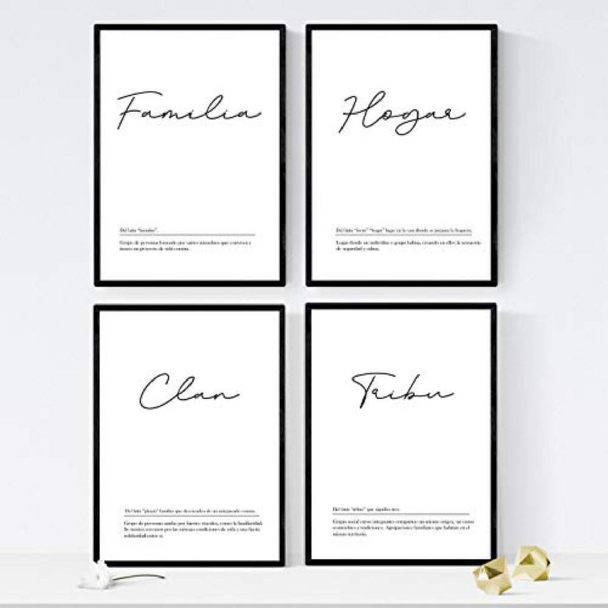 POSTER Set mit 4 Wortdefinitionen für Familienweiß A4 Schwarzer Rahmen - Schwarz, Papier (29.7/3cm) - Nacnic