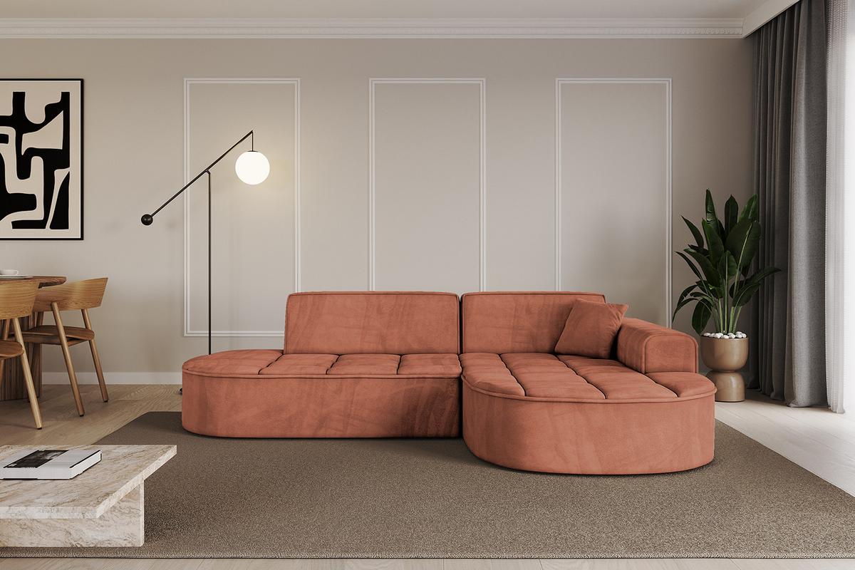 ECKSOFA Ottomane Rechts TARO-L1 - 243x171x79,5 cm Apricot - Koralle, Holzwerkstoff/Textil (243/171cm) - ALTDECOR