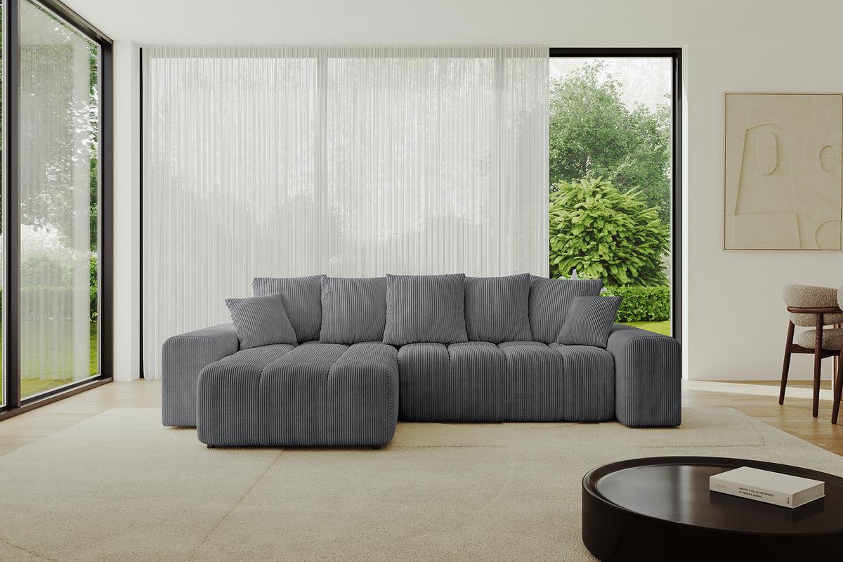 ECKSOFA Ottomane links ENIL-L 297x189x68 Dunkelgrau Cord - Dunkelgrau, Holzwerkstoff/Kunststoff (297/189cm) - ALTDECOR
