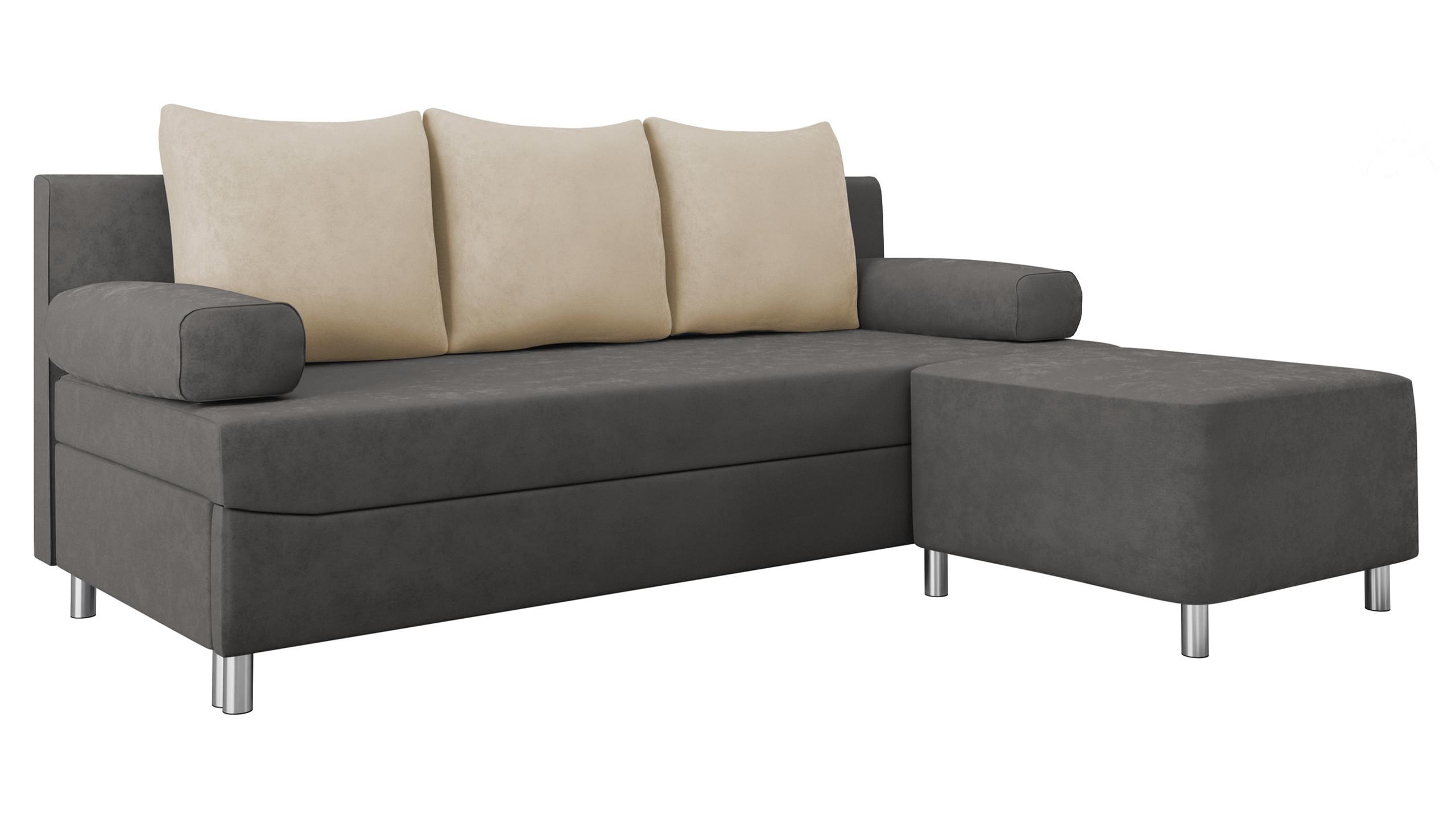 SCHLAFSOFA Dover mit Polsterhocker - Chromfarben/Dunkelgrau, Holz/Kunststoff (192/86/80cm) - MIRJAN24