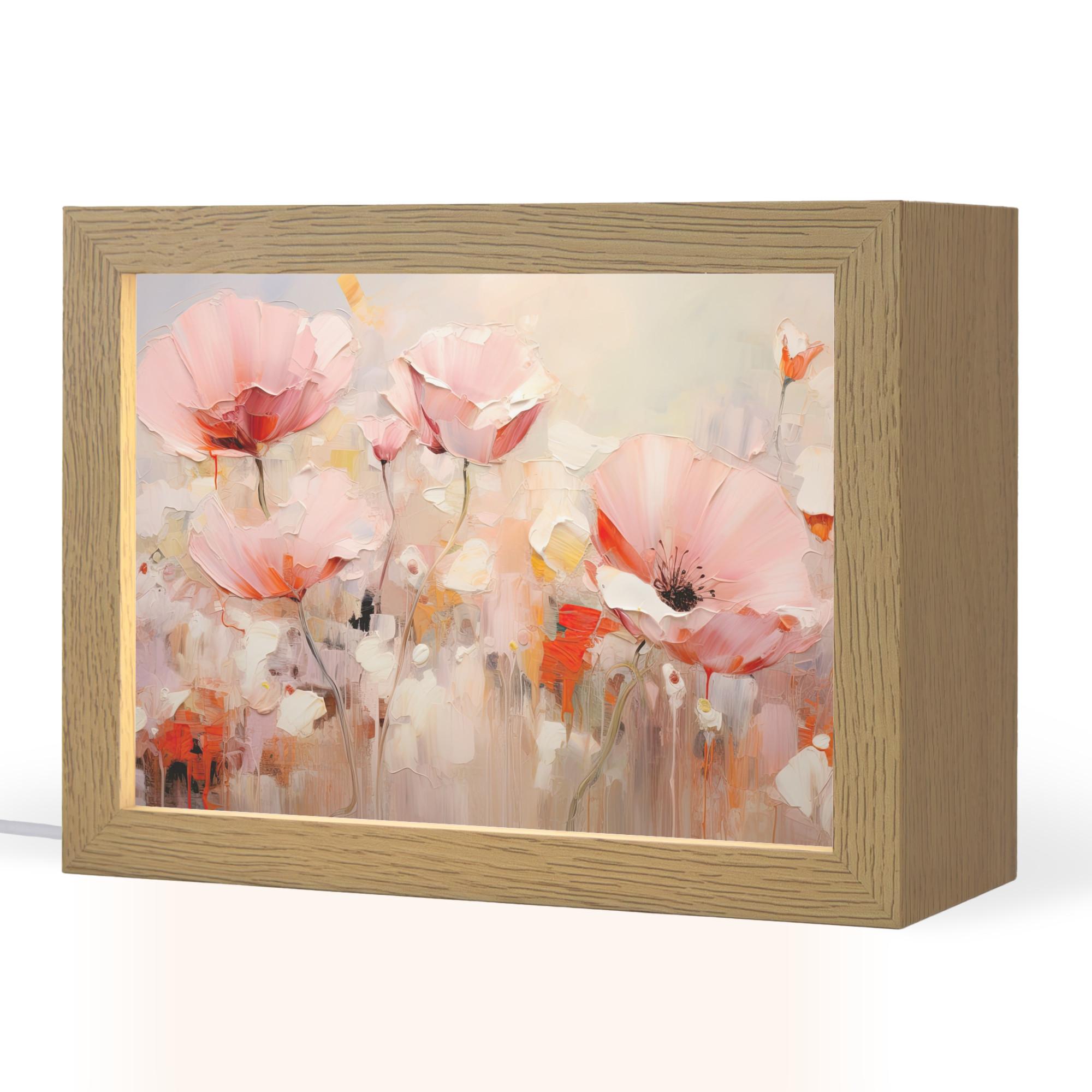 TISCHLEUCHTE Blumen - Aquarell - Rosa - Abstrakt - Kunst 20x15 cm - Anthrazit, Holzwerkstoff (8/20/15cm) - OnlyWow