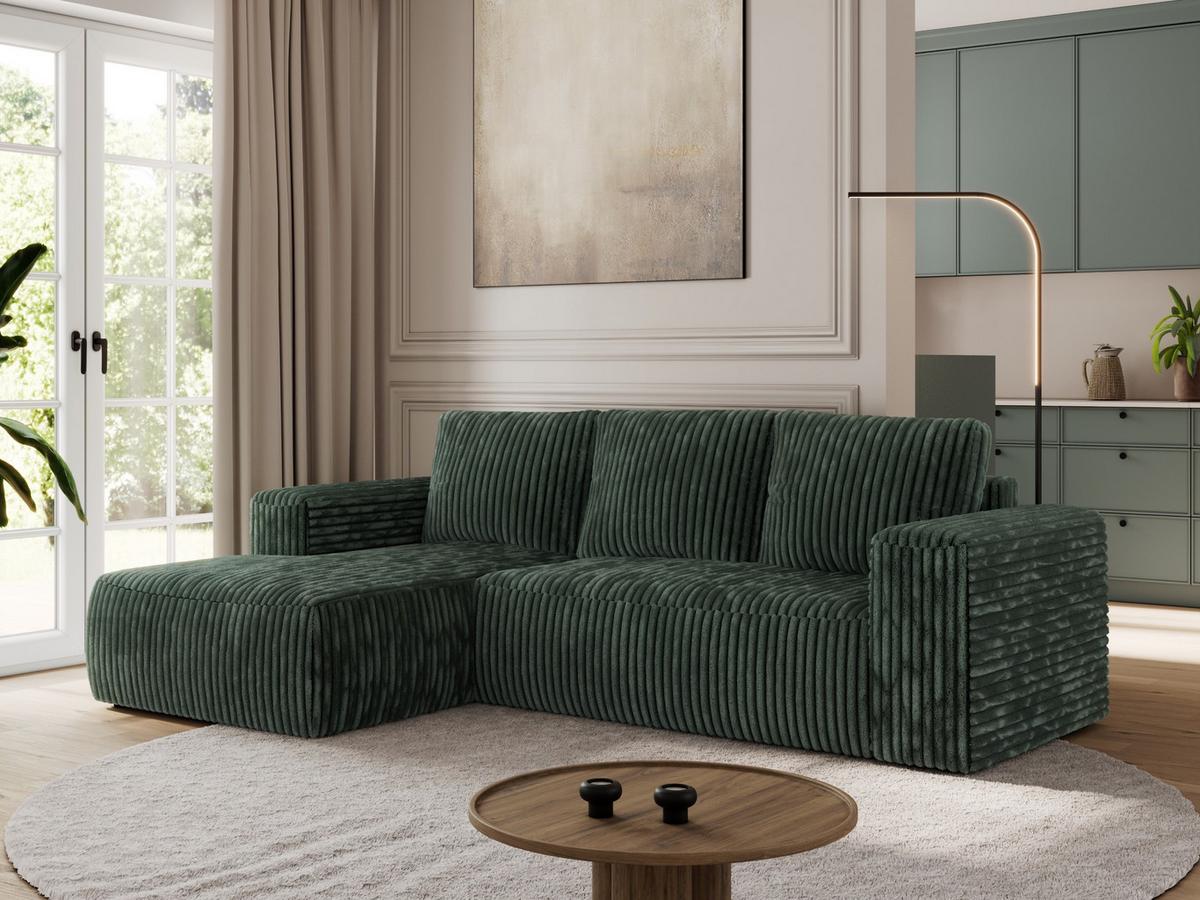 ECKSOFA TRENTINO L Grün Cord - Links - Schwarz/Grün, Kunststoff/Textil (266/164cm) - MKS