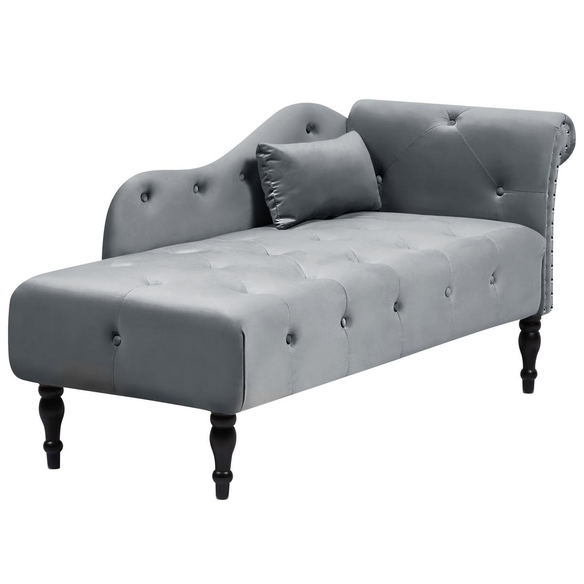 CHAISELONGUE-RECHTSSEITIGE Samtstoff Grau Ivry - Dunkelgrau/Schwarz, Textil (152/72/62cm) - Beliani