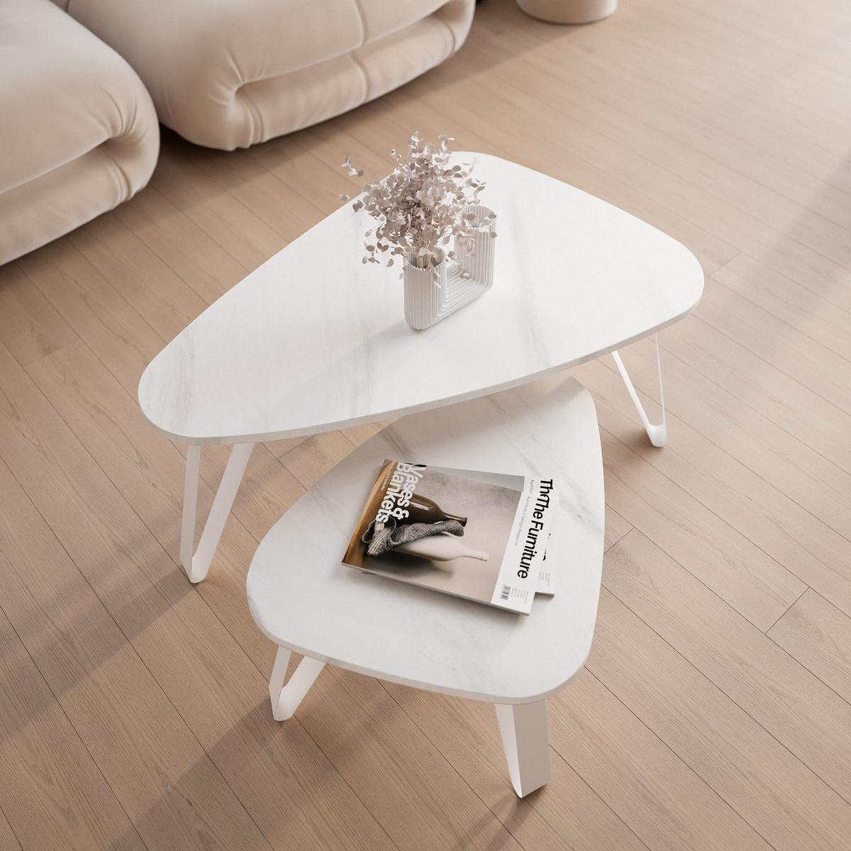 SATZTISCH NOA Stahlgestell, Freiform, Weiß / Bianco Marmor - Perlmutt/Weiß, Holzwerkstoff/Metall (94/60/42cm) - Idohome