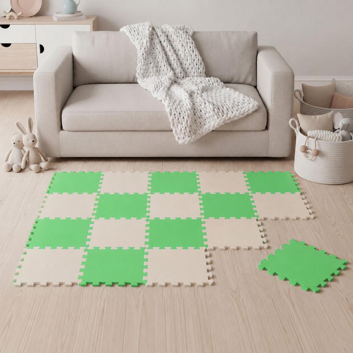 SPIELMATTE ab Null - 180/90/1 cm Puzzlematte Beige - Beige/Grün, Kunststoff (30/30cm) - Littletom