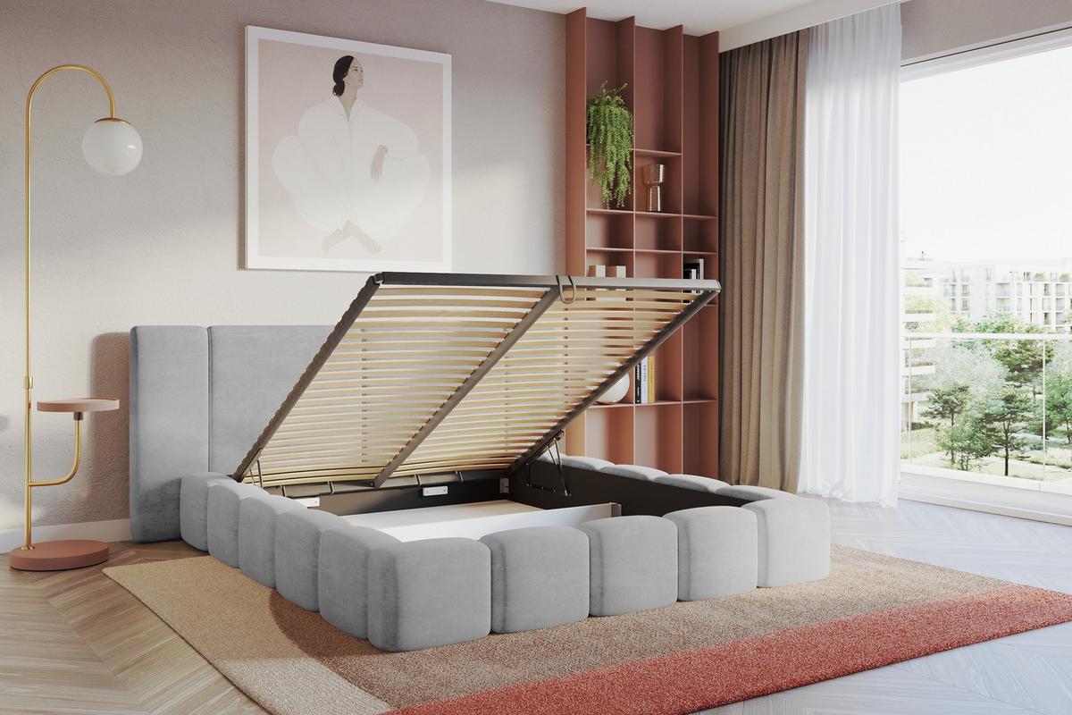 POLSTERBETT mit Bettkasten und Lattenrost, Boxbett ohne Matratze - NILO 200x200 Grau - Hellgrau, Holzwerkstoff/Textil (200/200cm) - ALTDECOR