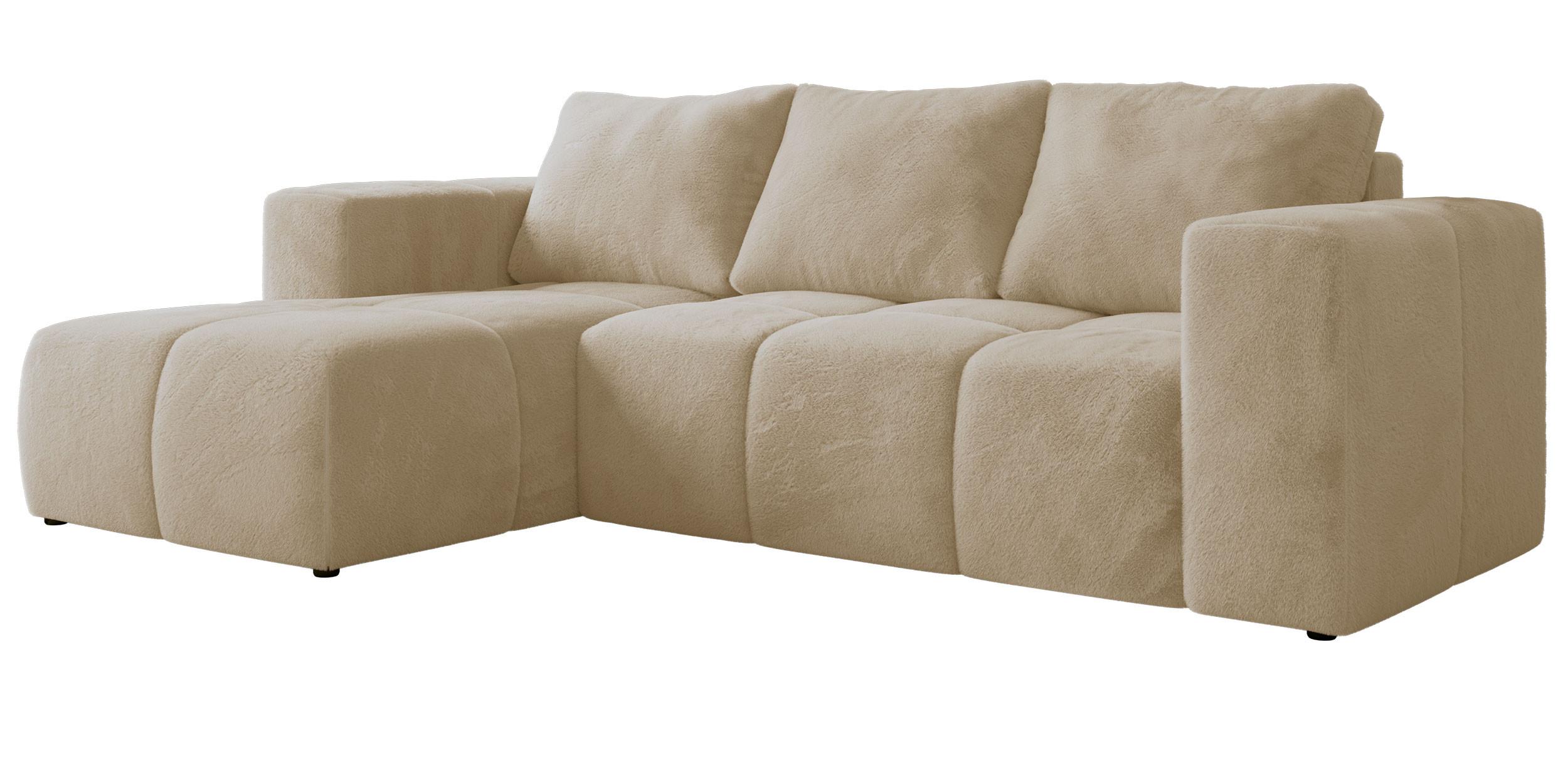 ECKSOFA MONIVA Creme Plüsch - Links - Creme/Schwarz, Kunststoff/Textil (164/266cm) - MKS