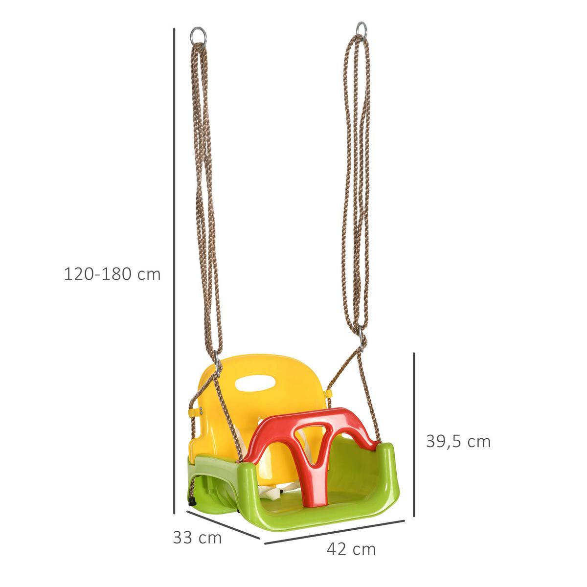 BABYSCHAUKEL mit Anschnallgurt Grün, Rot, Gelb - Grün, Kunststoff (33/42cm) - Outsunny