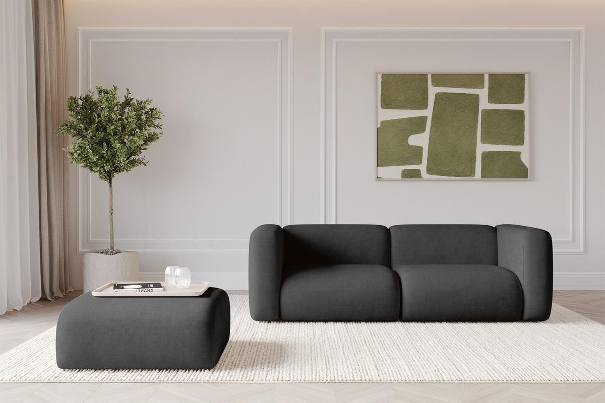 POUF MIRA-PUF 91x89x40 Schwarz cm Velours Modular Sitzhocker - Anthrazit/Schwarz, Holzwerkstoff/Kunststoff (91/40/89cm) - ALTDECOR
