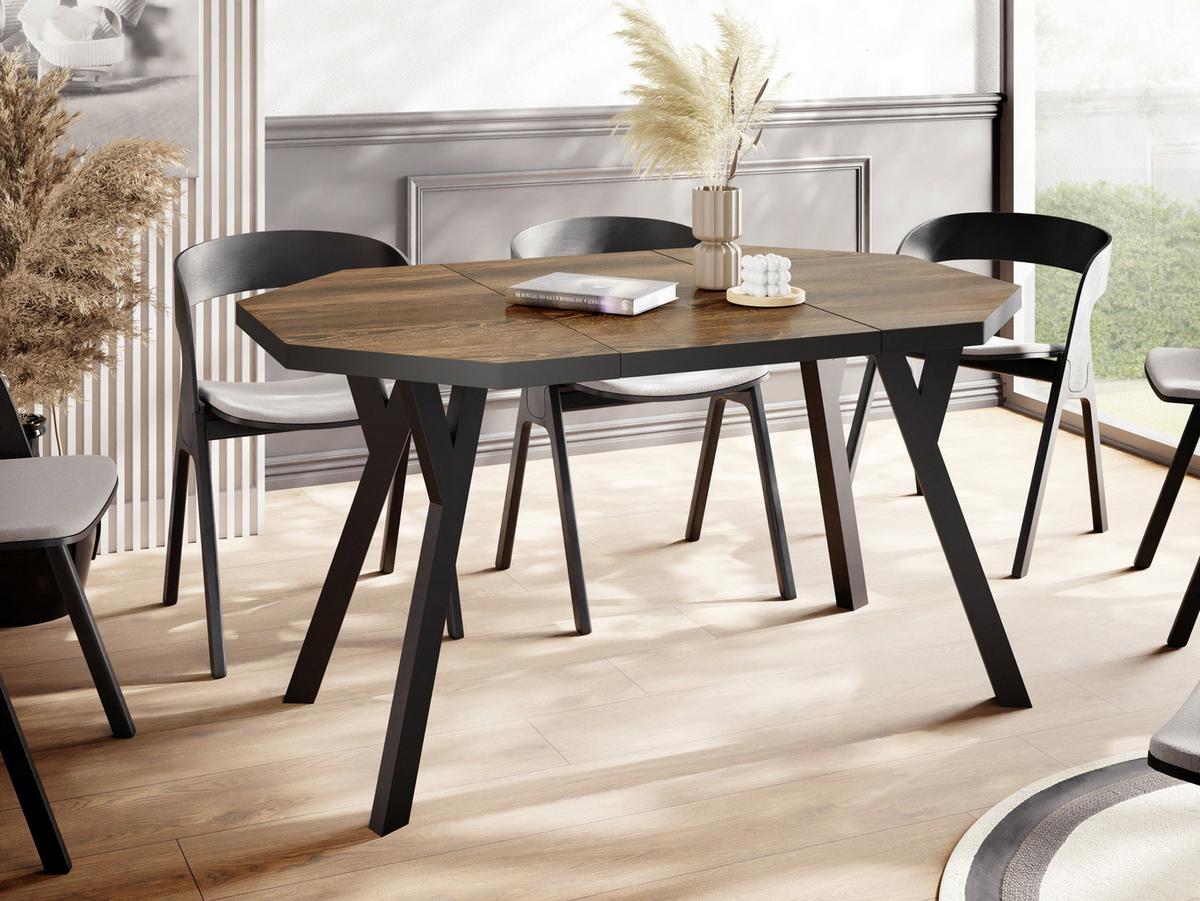 ESSTISCH Desmond achteckiger ausziehbarer, Arvadonna Chestnut 100-200/100/76 cm - Kastanienfarben/Schwarz, Holz/Holzwerkstoff (100/200/76cm) - WFL GROUP