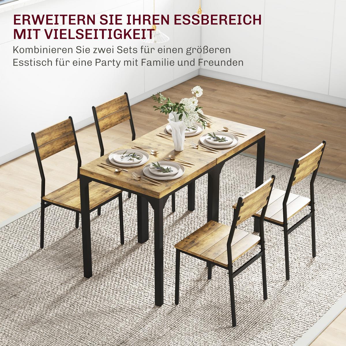 3-TEILIGE Essgruppe Küchentisch mit Metallgestell Esszimmergruppe Sitzgruppe - Braun, Holzwerkstoff (60/76/60cm) - HOMCOM