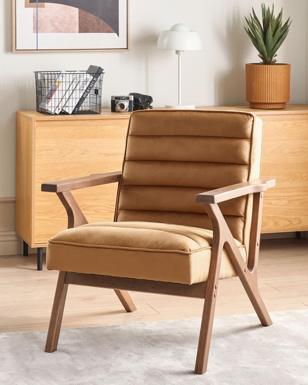SESSEL Samtstoff Braun Kisa - Dunkelbraun/Braun, Textil (74/84/80cm) - Beliani