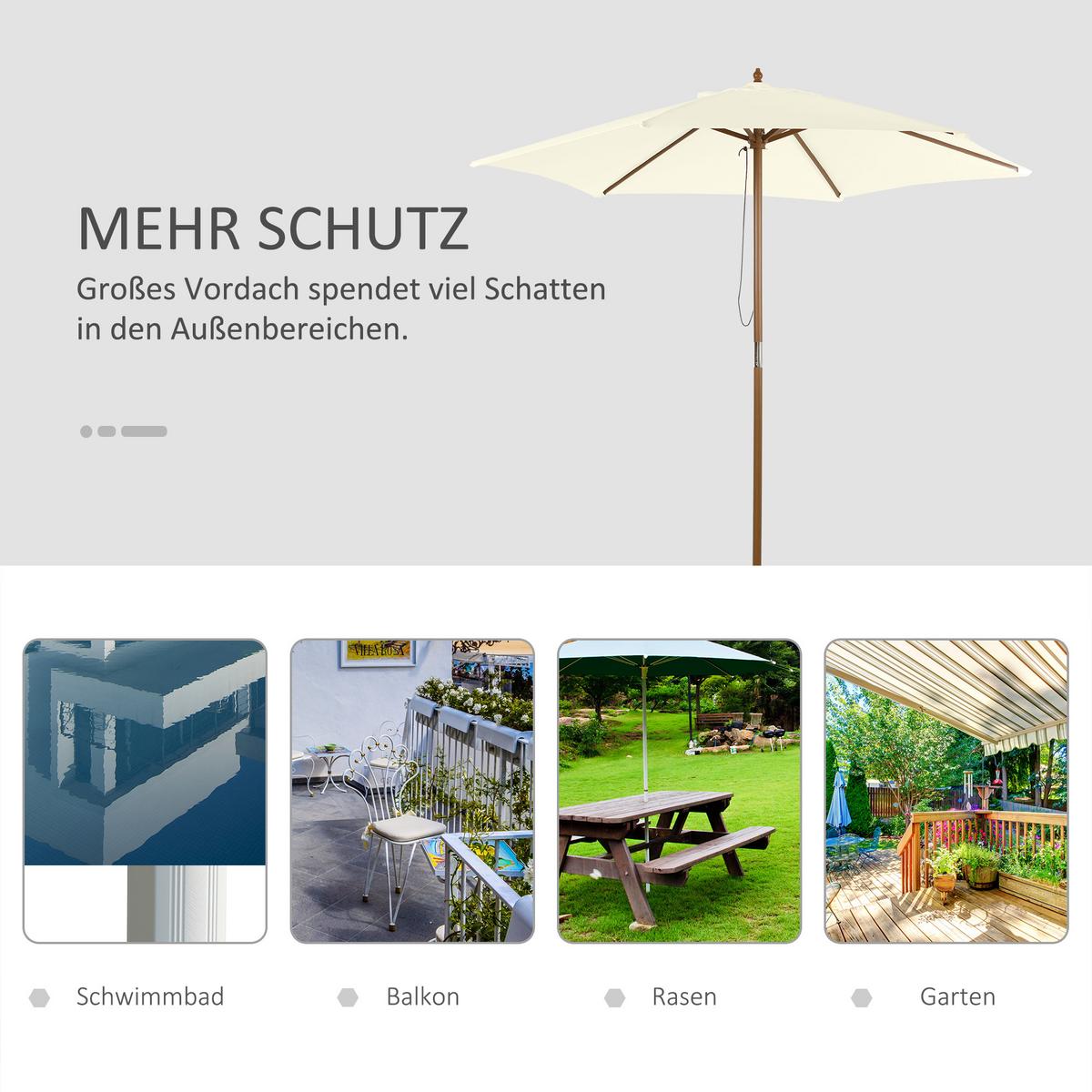 SONNENSCHIRM, Bambus, Tannenholz, Polyester, Weiß - Weiß, Holz (250/250cm) - Outsunny